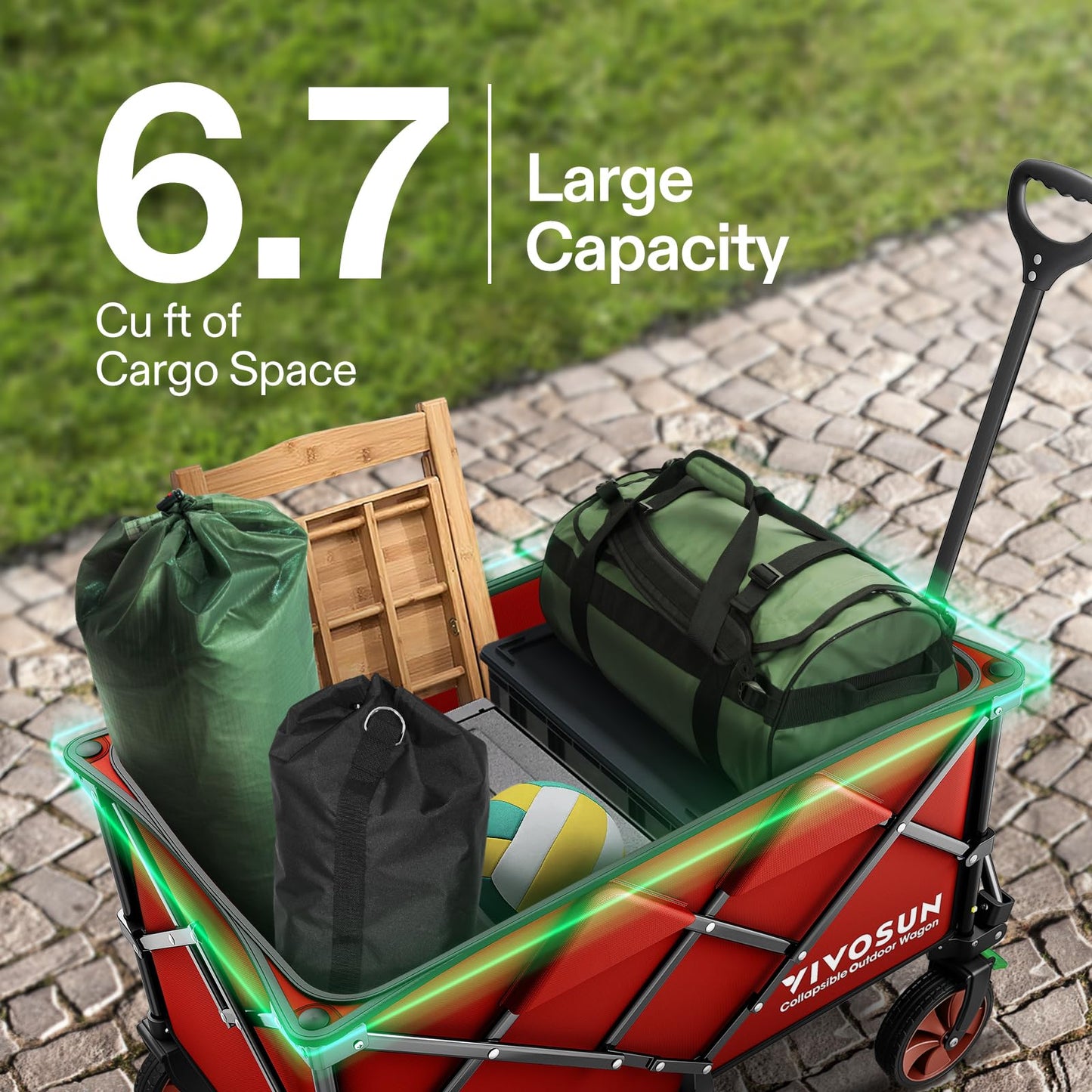 VIVOSUN Collapsible Folding Wagon, 350 lb Load-Bearing Outdoor Utility Cart with Silent Universal Wheels, Cup Holders &Side Pockets, Adjustable Handle, for Camping, Garden, Sports, Picnic, Shopping