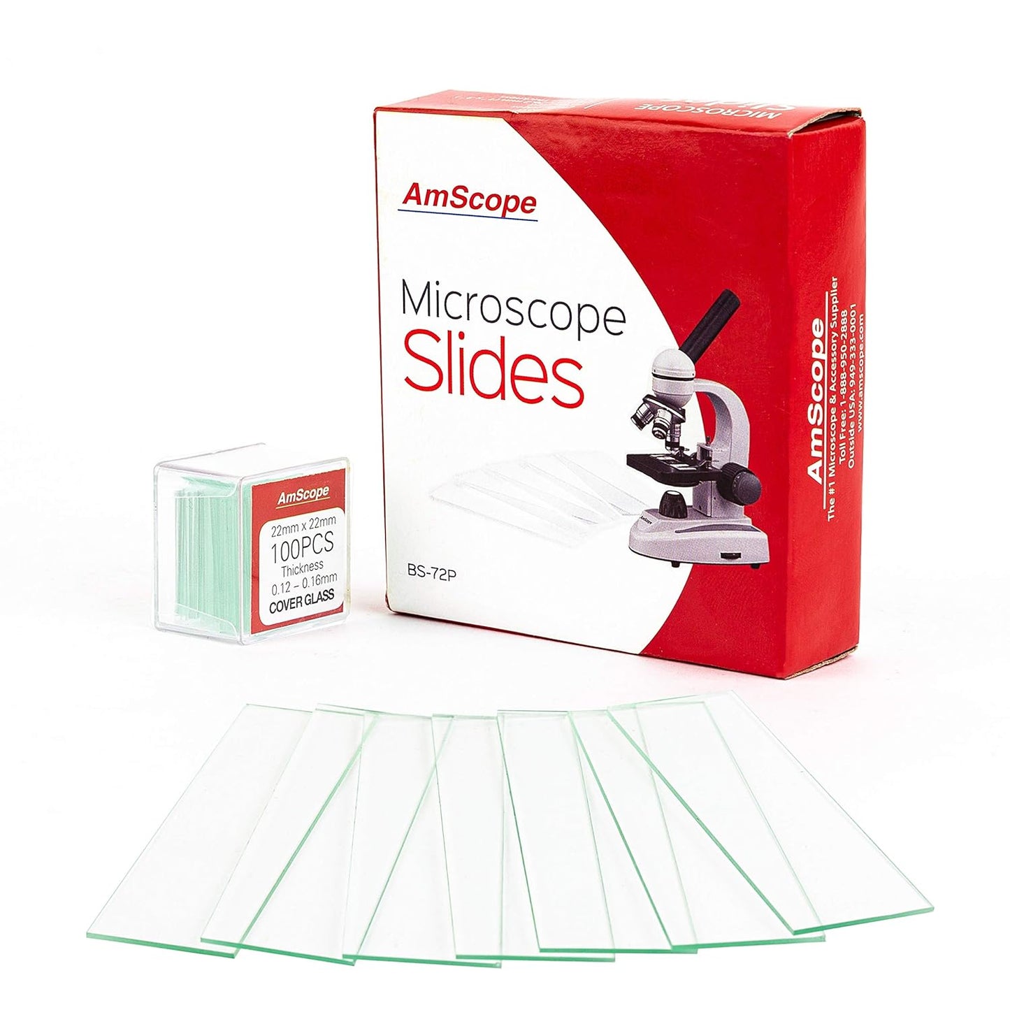 AmScope 72 Pre-Cleaned Blank Microscope Slides and 100 22x22mm Square Cover Glass