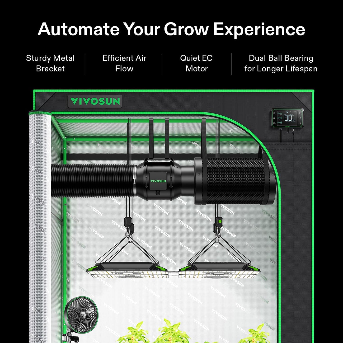 VIVOSUN Smart Air Filtration PRO T6 Kit 6", AeroZesh T6 Inline Duct Fan w/GrowHub E42A Temp. Humidity WiFi-Controller, Carbon Filter & Ducting, Cooling & Ventilation System for Grow Tent, Hydroponics