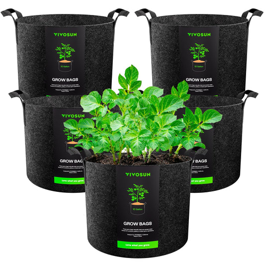 VIVOSUN 5-Pack 3 Gallon Plant Grow Bags Heavy Duty Thickened Nonwoven Fabric Pots with Handles