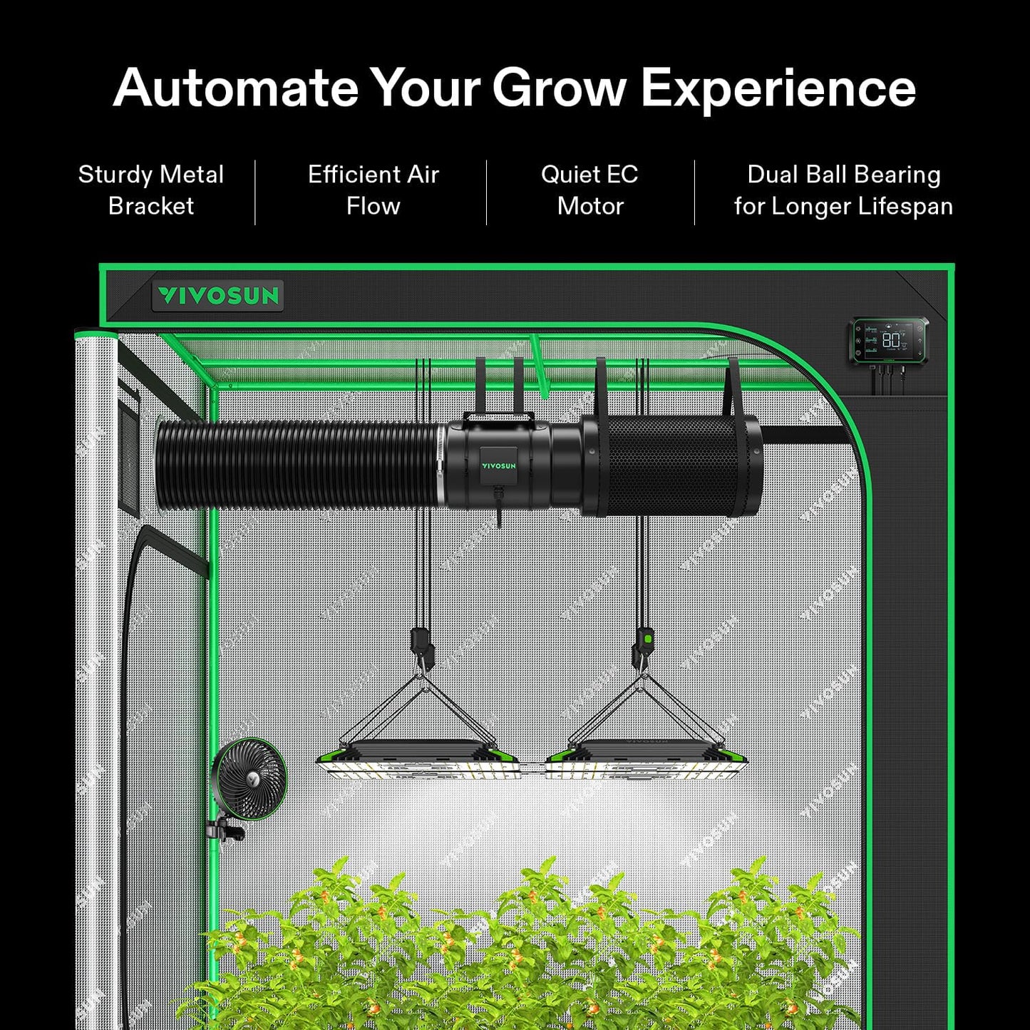 VIVOSUN Smart Air Filtration PRO T6 Kit 6", AeroZesh T6 Inline Duct Fan w/GrowHub E42A Temp. Humidity WiFi-Controller, Carbon Filter & Ducting, Cooling & Ventilation System for Grow Tent, Hydroponics