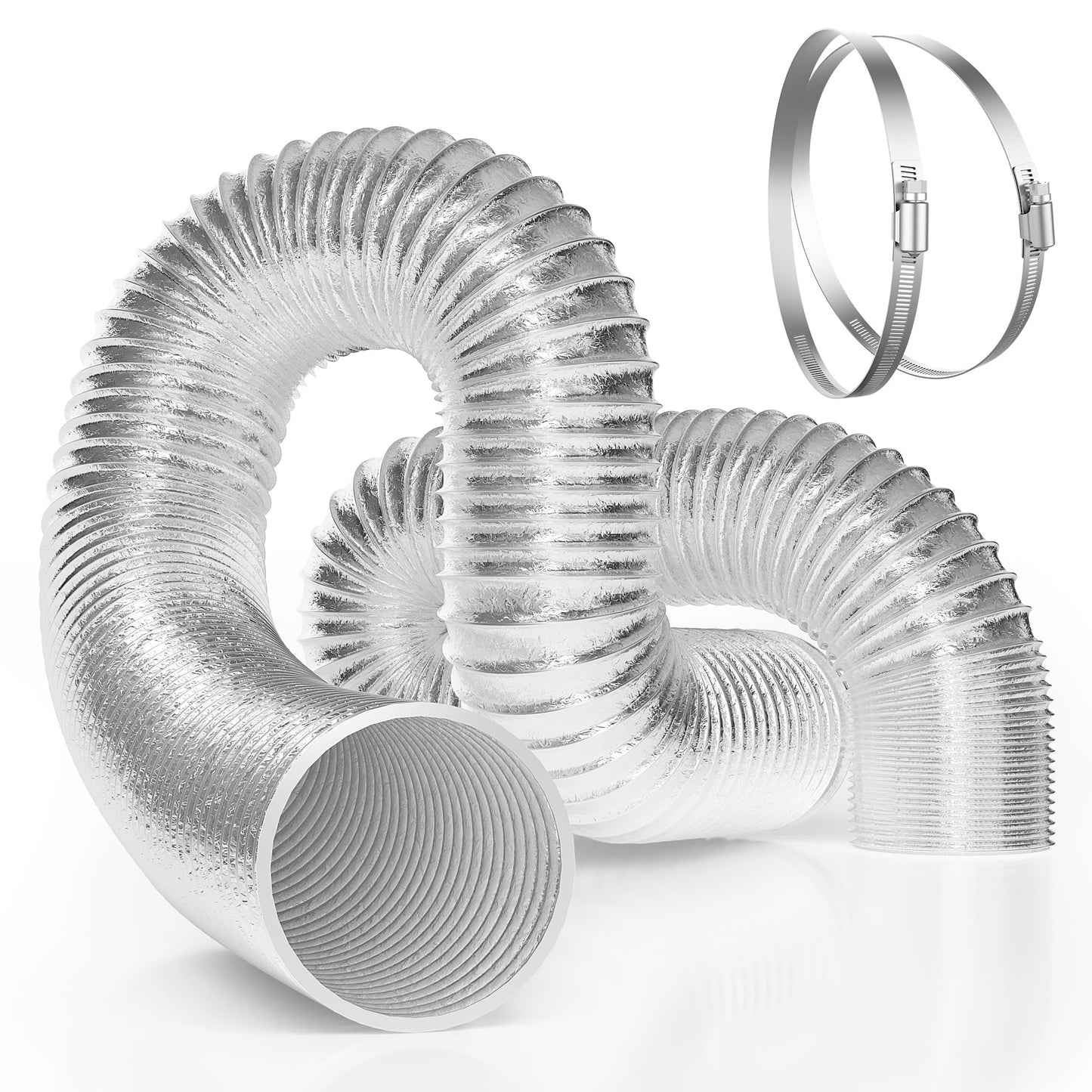 VIVOSUN 4 Inch 25 Feet Flex Air Aluminum Duct for Ventilation, 2 Clamps Included, Long Heavy-Duty Multi-Layer Dryer Hose Vent Kit, Duct Fan Systems