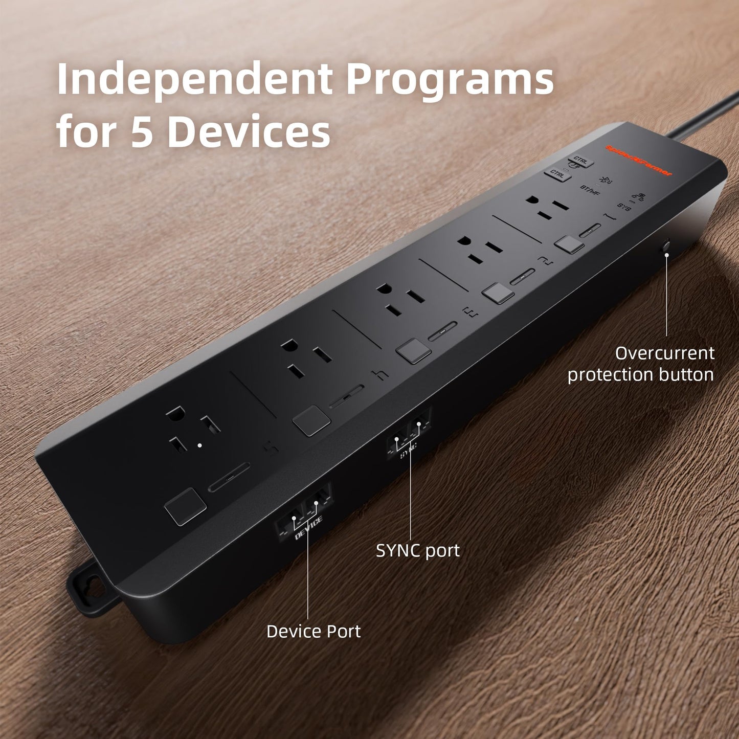 Spider Farmer GGS AC5 Power Strip Kits, 5 AC Smart APP-Based Controls Outlets, 3 in 1 Soil Sensor, Temp Humid Light Sensor, for Indoor Grow Tent and Room