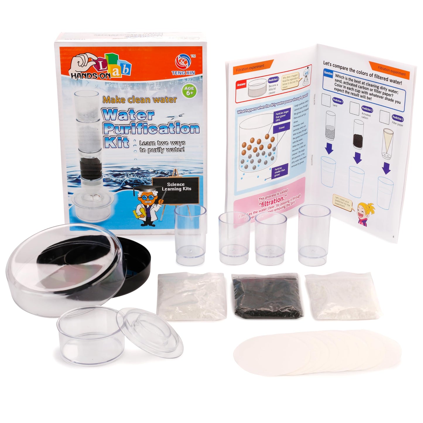 AmScope 120X-1200X 52-pcs Beginner Microscope STEM Kit with Metal Body Microscope, Plastic Slides, LED Light and Carrying Box (M30-ABS-KT2-W),White