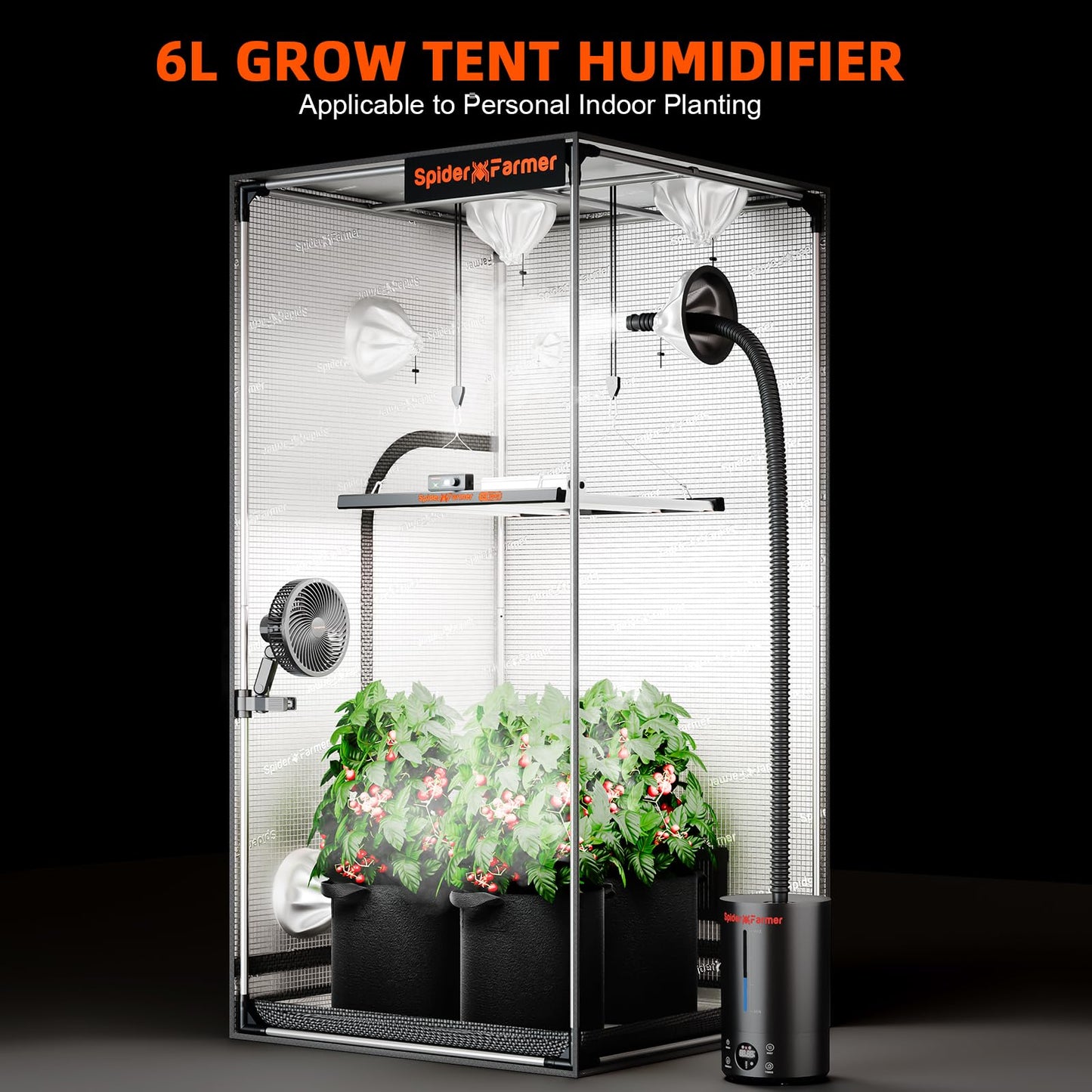 Spider Farmer 16L/4.2Gal Humidifier 1400ML/H Output for Grow Tent 2000 Sq.ft Large Room Plant Multi Extendable Hoses Splicing and Humidity Sensor Probe Cool Mist Quiet for Bedroom Greenhouse Indoor