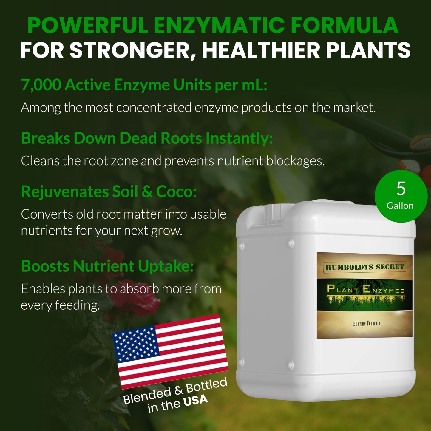 Humboldts Secret Plant Enzymes | 7,000 Active Units per mL | Root & Soil Enzyme Additive for Hydroponic and Aeroponic Systems | Boosts Growth and Root Strength for Maximum Nutrient Uptake | 8 Ounce