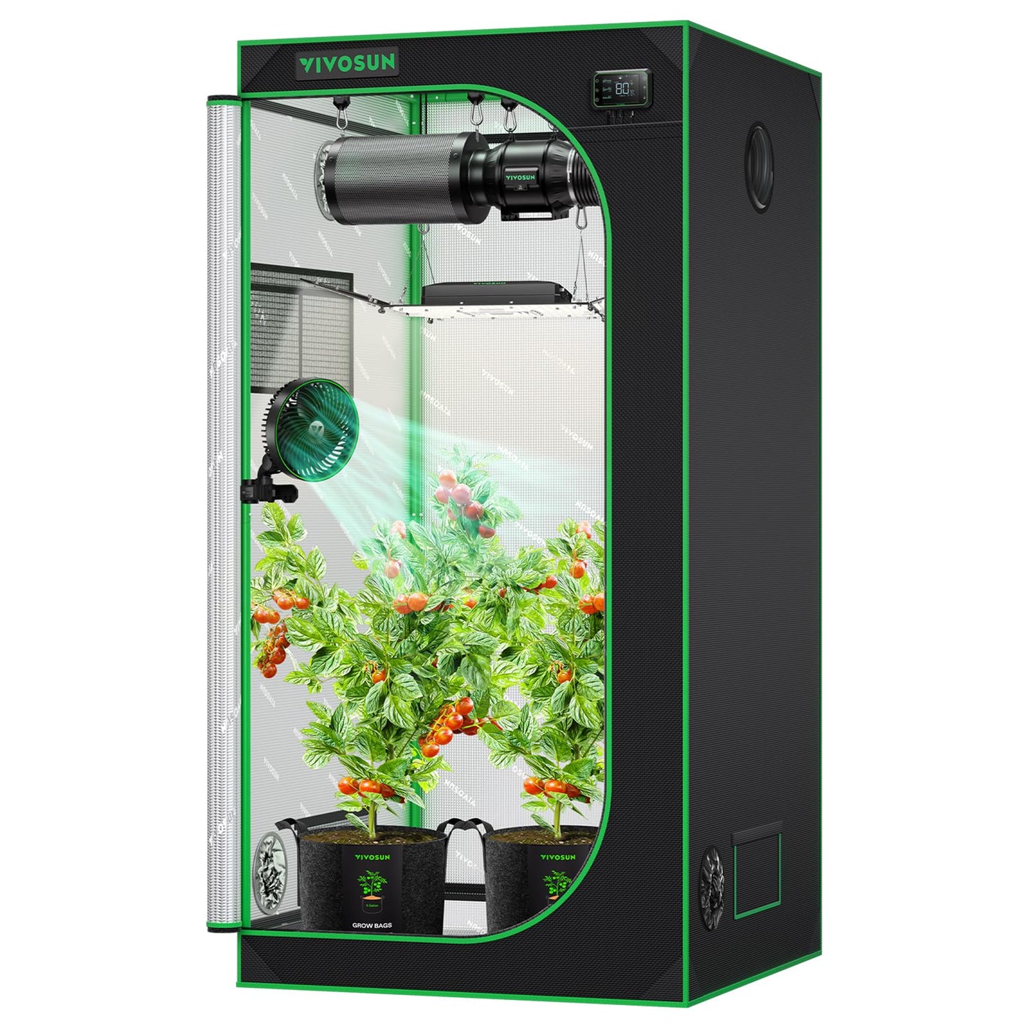 VIVOSUN S558 5x5 Grow Tent, 60"x60"x80" High Reflective Mylar with Observation Window and Floor Tray for Hydroponics Indoor Plant for VSF6450