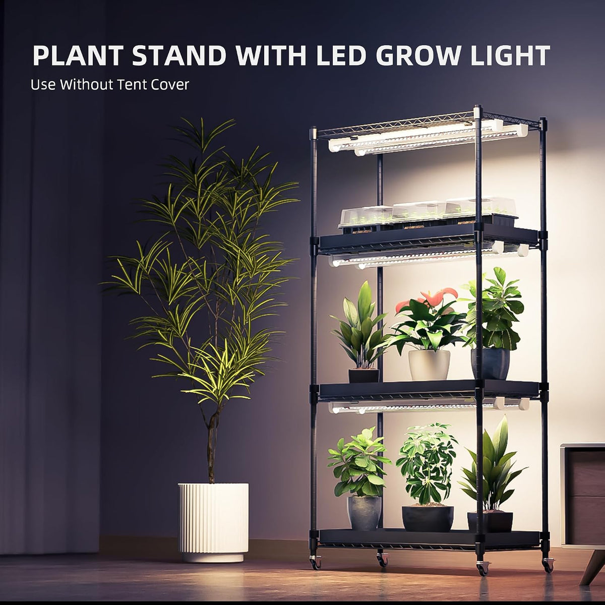 Spider Farmer 4 Tier Plant Stand with Grow Lights Indoor Greenhouse Shelf
