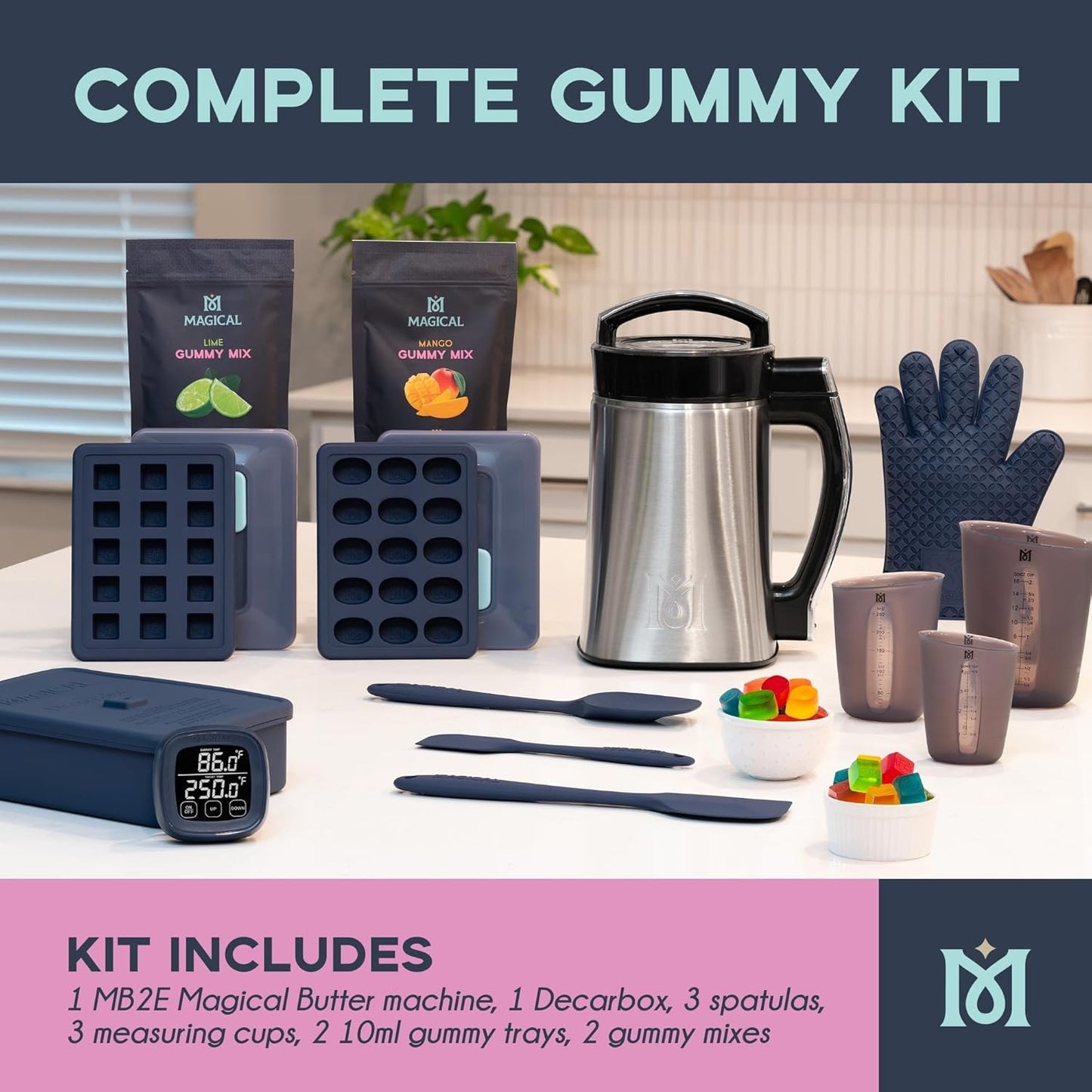 Magical Butter Complete Infusion & Gummy Kit – MB2E Machine, Lime & Mango Mix, DecarBox, 10 mL Silicone Molds, Spatulas & Measuring Cups