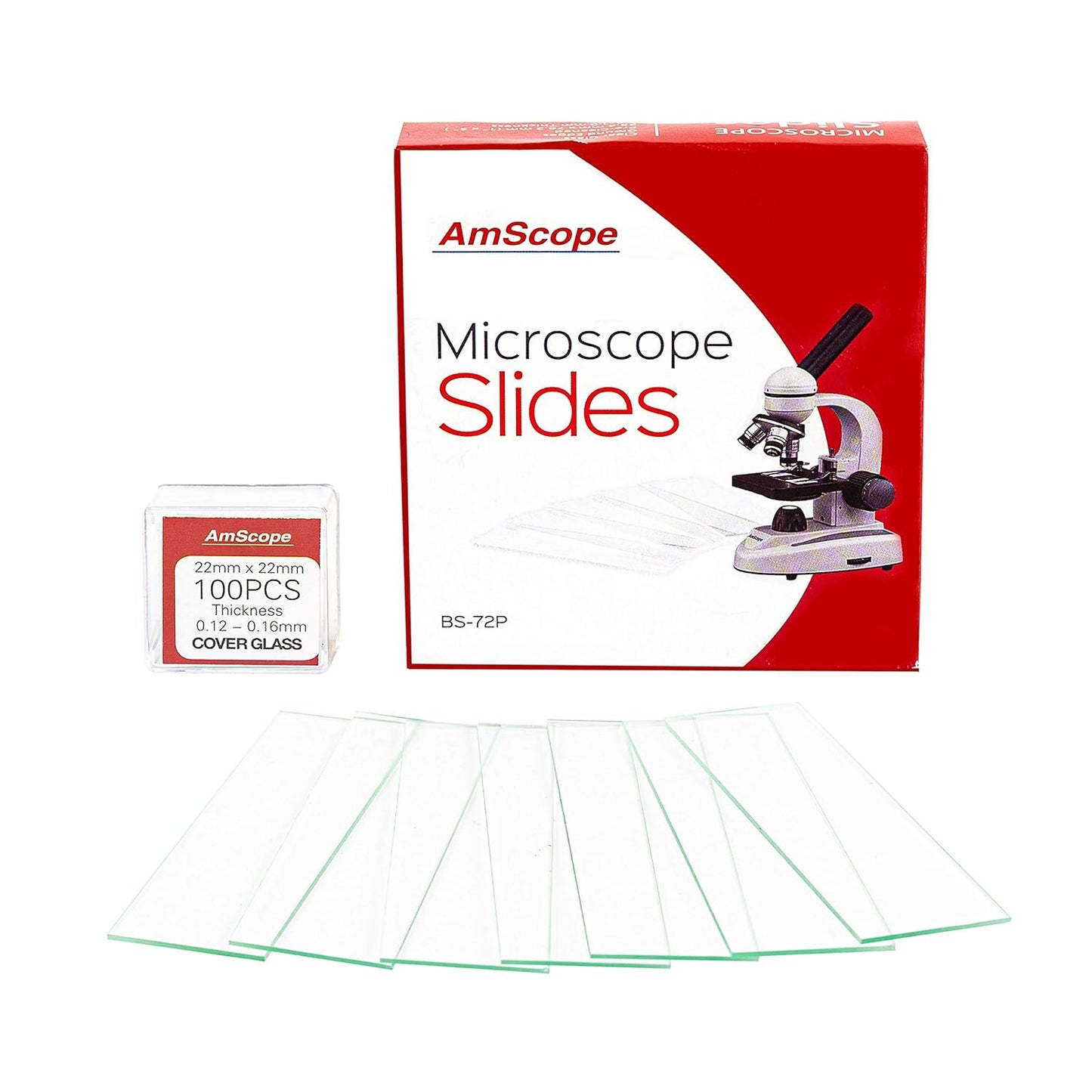 AmScope 72 Pre-Cleaned Blank Microscope Slides and 100 22x22mm Square Cover Glass
