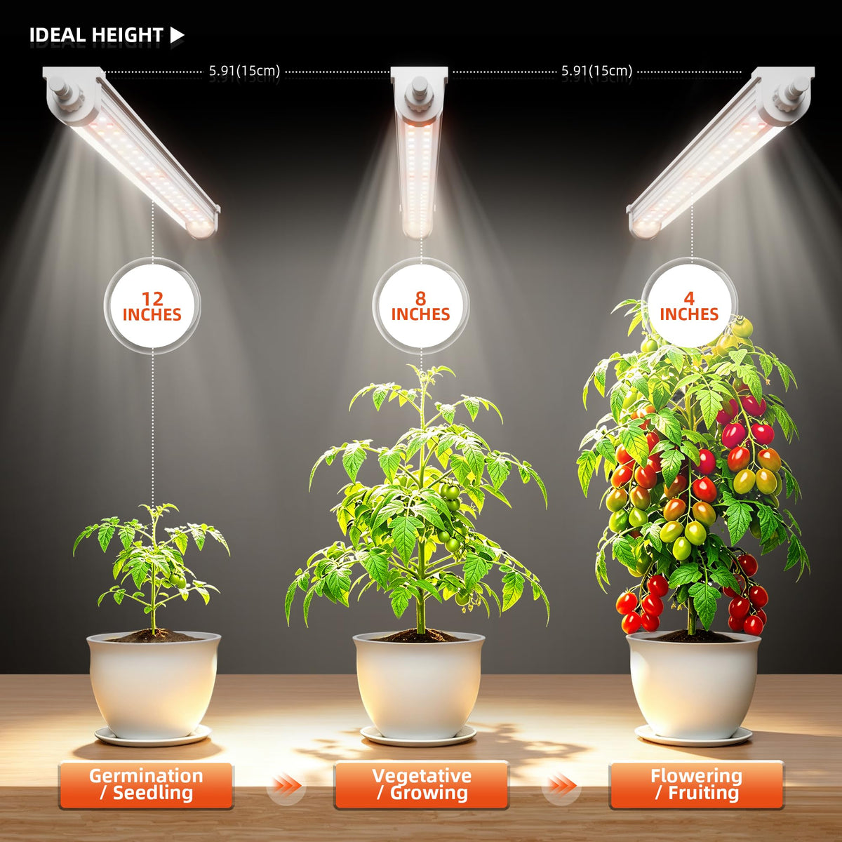 Spider Farmer 1FT LED Grow Lights for Indoor Plants,Full Spectrum (3000K+5000K+660nm),40W (4x10W,200W Equivalent),3-Level Dimmable,IP65 Waterproof,Linkable Design,Plant Light Strip for Shelve,4-Pack