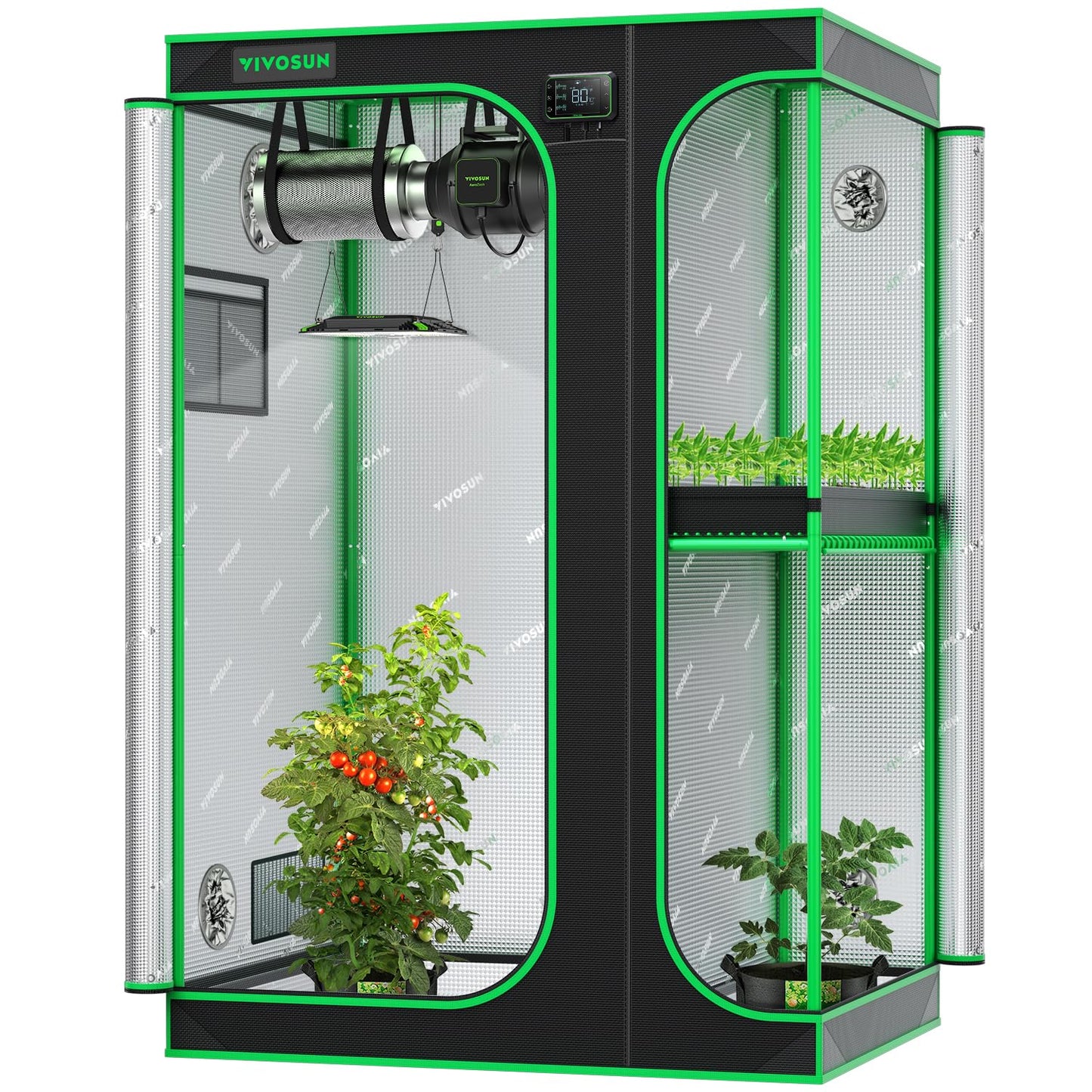 VIVOSUN D948 2-in-1 9x4 Grow Tent, 108"x48"x80" High Reflective Mylar with Multi-Chamber and Floor Tray for Hydroponic Indoor Plant