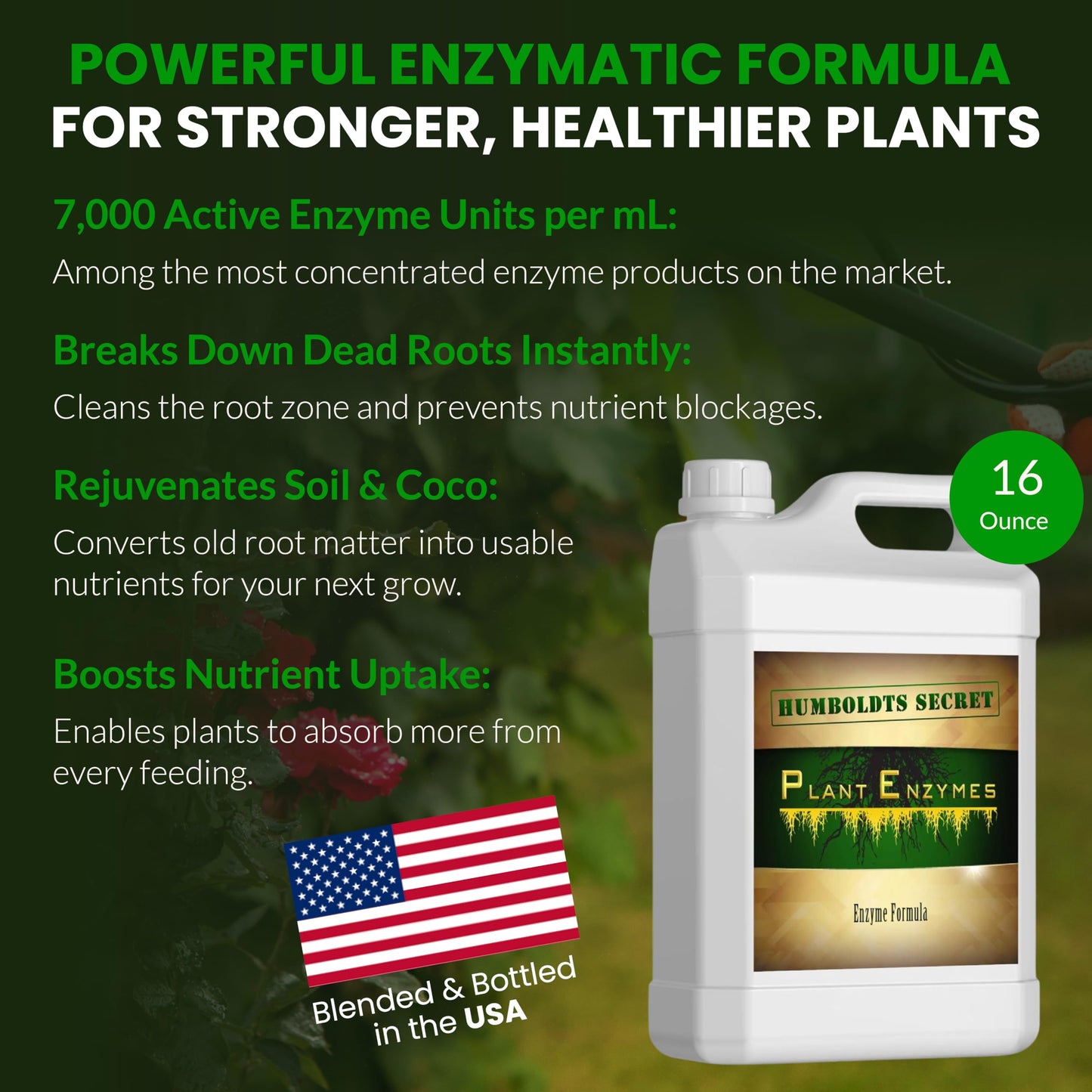 Humboldts Secret Plant Enzymes | 7,000 Active Units per mL | Root & Soil Enzyme Additive for Hydroponic and Aeroponic Systems | Boosts Growth and Root Strength for Maximum Nutrient Uptake | 8 Ounce