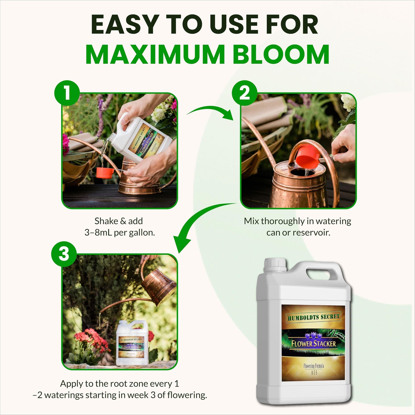 Humboldts Secret Flower Stacker | 0-7-5 Bloom Booster with Vitamin B1 | High Phosphorus Potassium Flowering Nutrients | Potting Soil Hydroponics Coco | Indoor & Outdoor Plants | 32 Ounce
