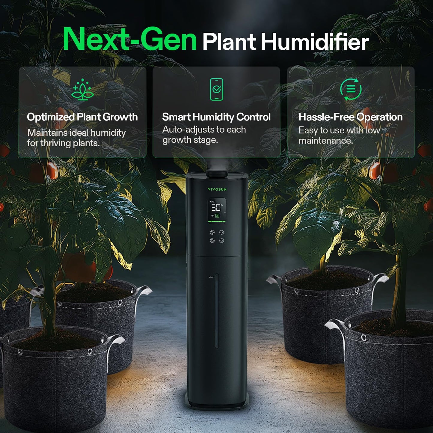 VIVOSUN AeroStream H05 Intelligent Wi-Fi Humidifier, 1.32 Gal / 5 L Humidifier with Temp & Humidity Probe, Smart Remote Control, Designed for Growers