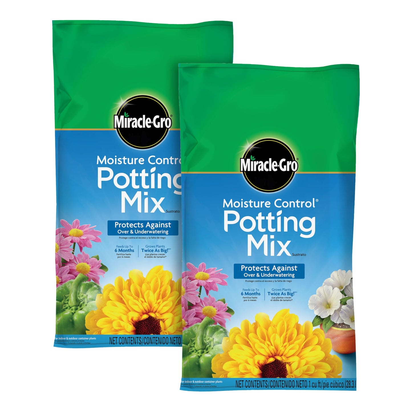 Miracle-Gro Moisture Control Potting Mix, For Container Plants, Protects against Over- and Under-Watering, 8 qt., 2-Pack