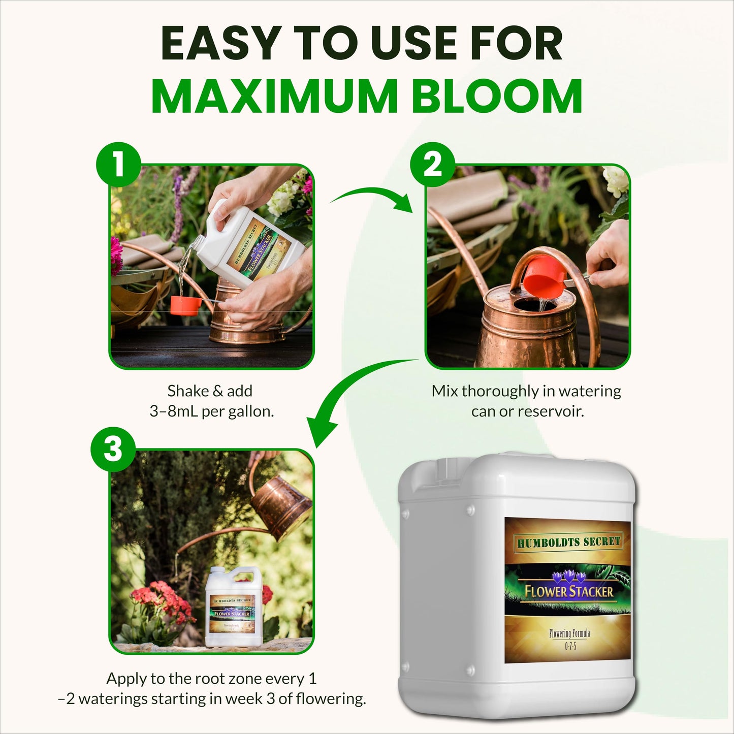 Humboldts Secret Flower Stacker | 0-7-5 Bloom Booster with Vitamin B1 | High Phosphorus Potassium Flowering Nutrients | Potting Soil Hydroponics Coco | Indoor & Outdoor Plants | 32 Ounce