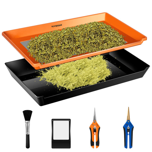 VIVOSUN Heavy Duty 2-in-1 Trimming Tray for Herbals Collecting, Dry Sift Screen Set with 150 Micron Fine Mesh Screen and 2 Trimming Scissors, Orange