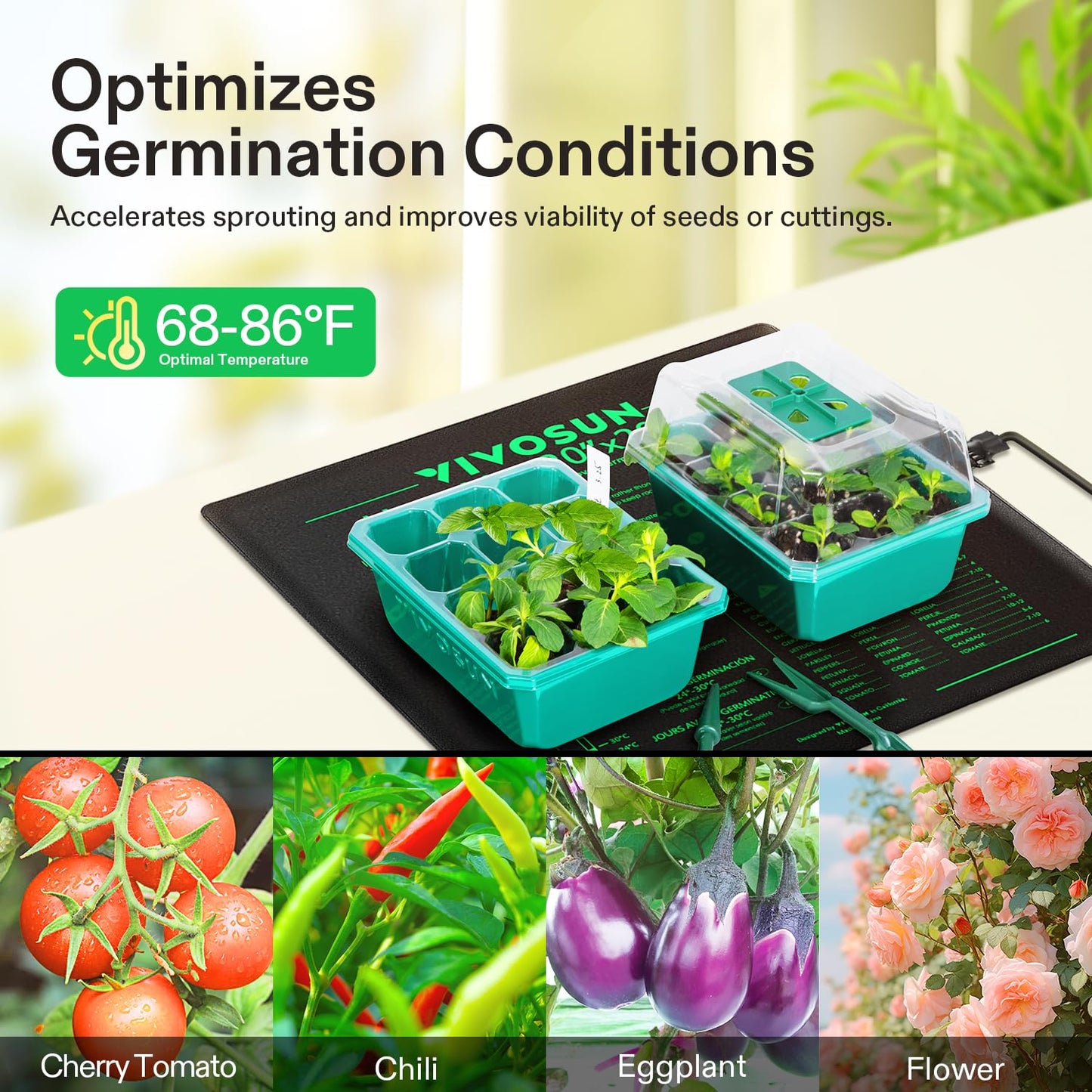 VIVOSUN Durable Waterproof Seedling Heat Mat 10" x 20.75" UL & MET-Certified Warm Hydroponic Heating Pad for Germination, Indoor Gardening, Greenhouse