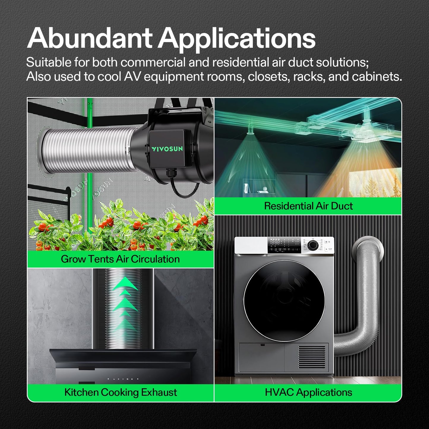 VIVOSUN 4 Inch 25 Feet Flex Air Aluminum Duct for Ventilation, 2 Clamps Included, Long Heavy-Duty Multi-Layer Dryer Hose Vent Kit, Duct Fan Systems