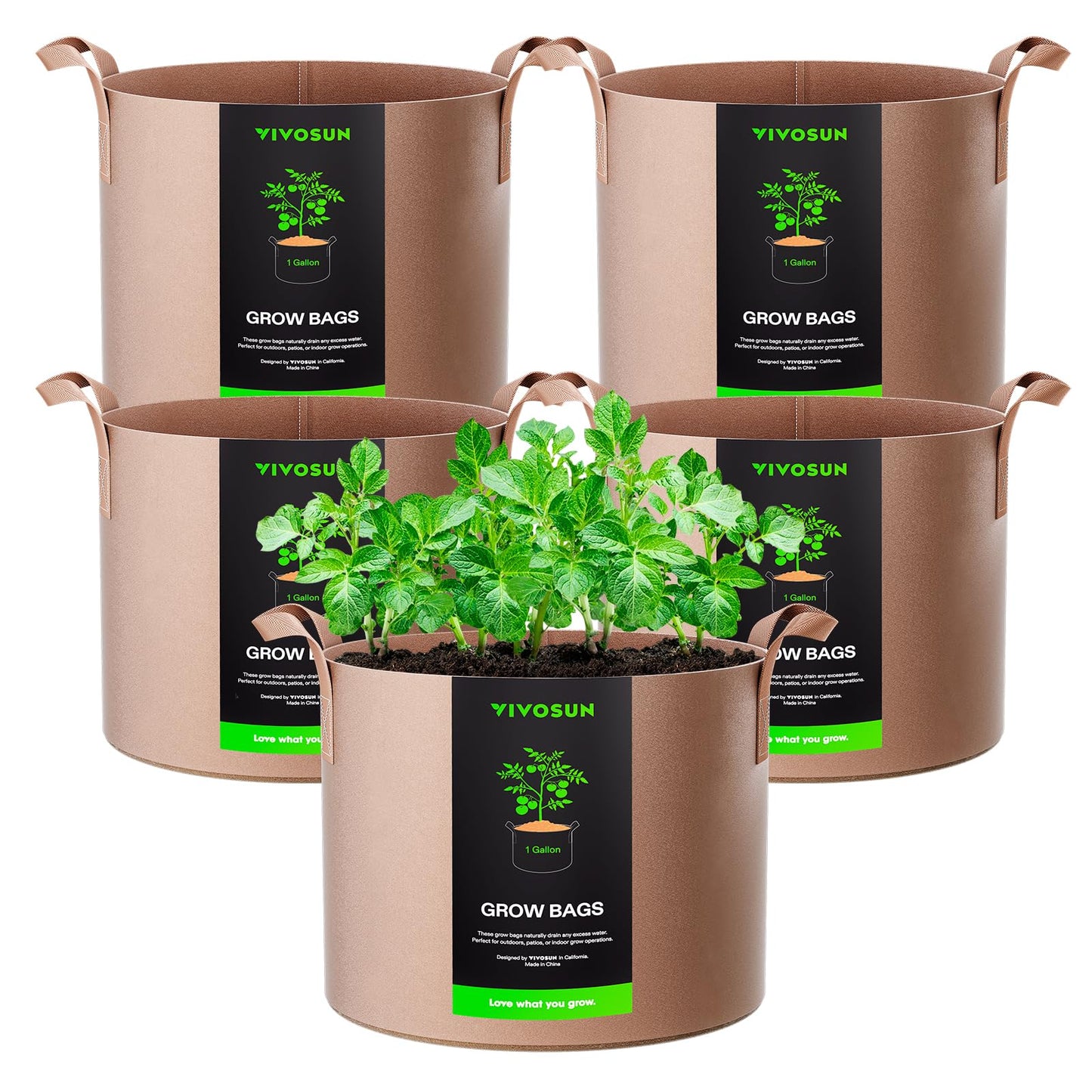 VIVOSUN 5-Pack 3 Gallon Plant Grow Bags Heavy Duty Thickened Nonwoven Fabric Pots with Handles