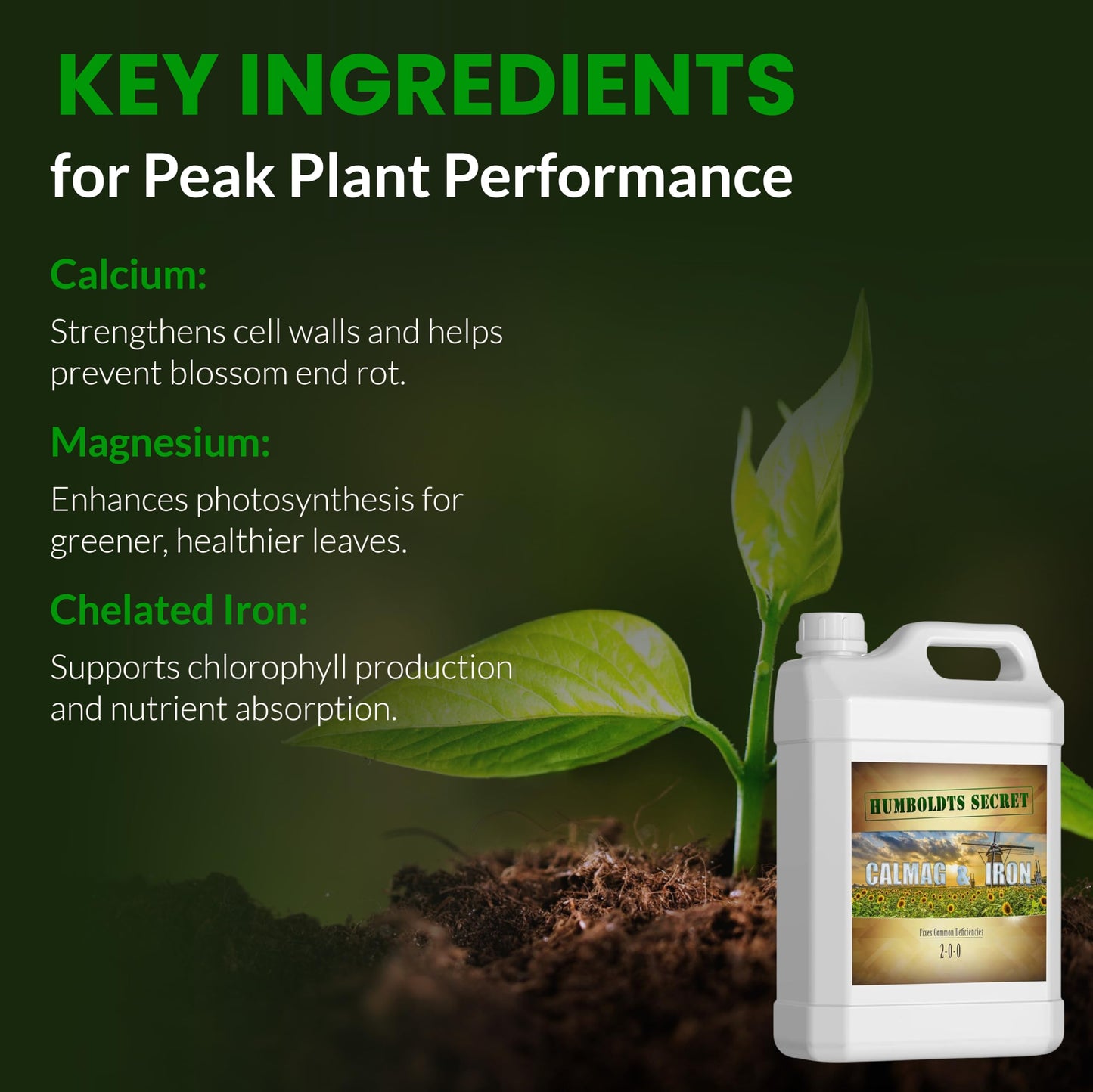 Humboldts Secret CalMag & Iron | Calcium, Magnesium & Chelated Iron Nutrient Fertilizer | Hydroponic Supplies for Vegetative & Flowering Growth in Soil, Coco, Hydroponics or RO Water | 32 Ounce