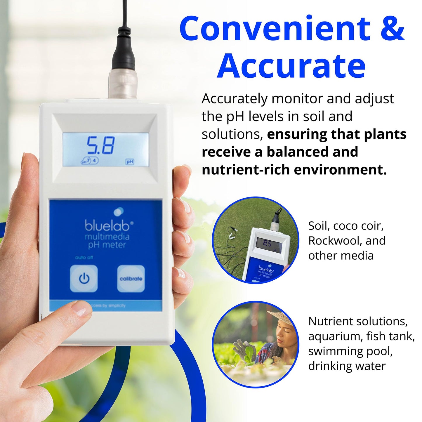 Bluelab Combo Meter for pH, Temperature & Conductivity in Water - Easy Calibration, Digital EC/TDS/PPM Tester for Hydroponics & Indoor Plants (METCOM)