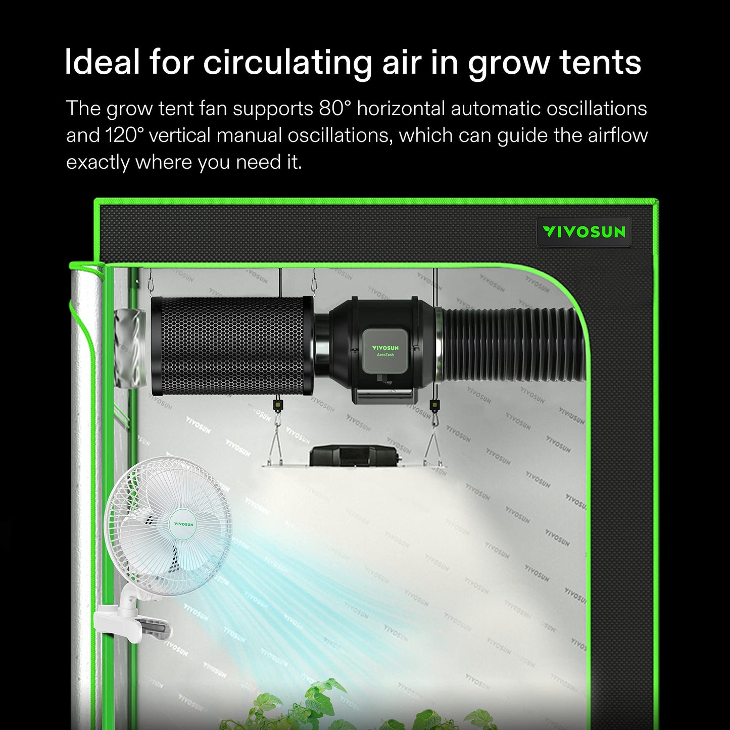 VIVOSUN AeroWave A6 Grow Tent Clip Fan, Patented Portable Auto Oscillating Fan 6” with 2-Speed, Strong Airflow but Low Noise, and Fully-Adjustable Tilt for Hydroponic Ventilation, White, 1-Pack