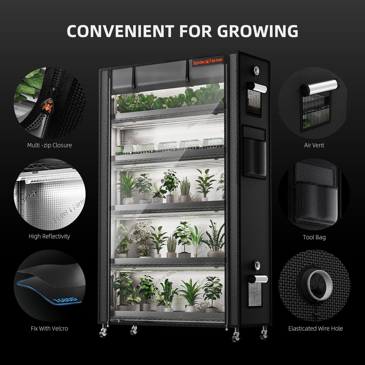 Spider Farmer 4 Tier Plant Stand with Grow Lights Indoor Greenhouse Shelf