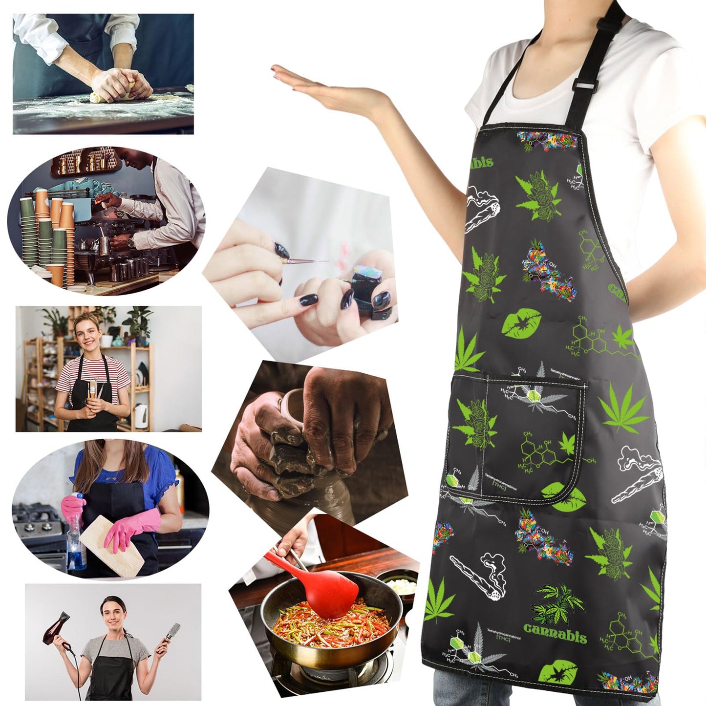 MBMSO Weed Apron with Pockets Inhale the Good Shit Exhale the Bullshit Marijuana Leaf Apron Cannabis Aprons Weed Lovers Gifts