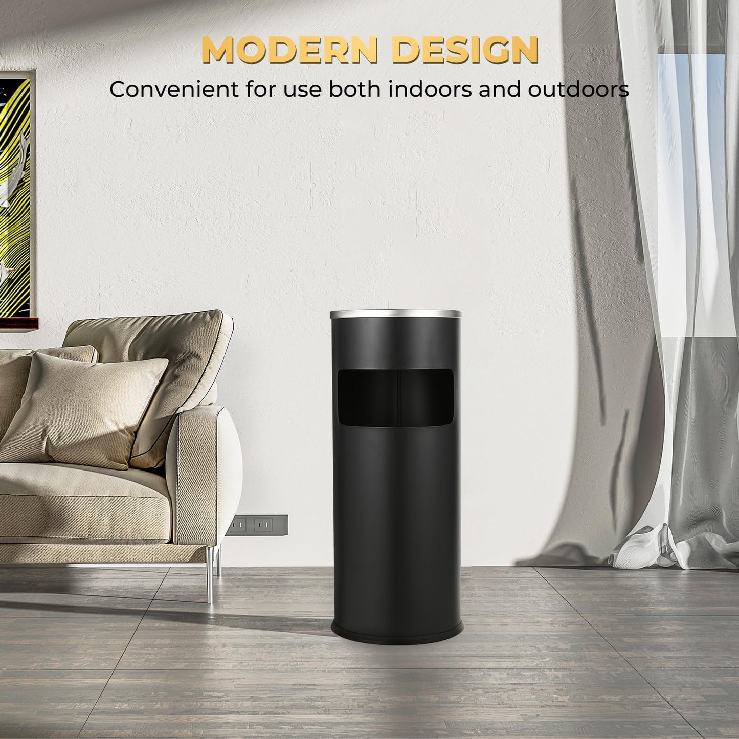 Trash Can Outdoor Waste Container Square Stainless Steel Trash Can with Removable Inner Bucket for Disposal Commercial Waste Container 9.45‘’ x 9.45‘’ x 24.02‘’-Black