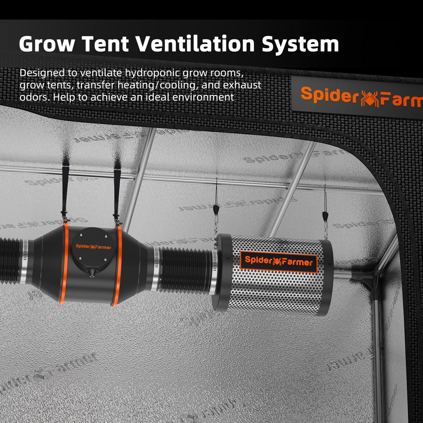 Spider Farmer 6 Inch Inline Fan with Temperature Humidity Controller, Quiet Duct Fan Intake Fan for Grow TentRoom, Heating Cooling Duct Booster Fan for Growing and Planting with Led Grow Light