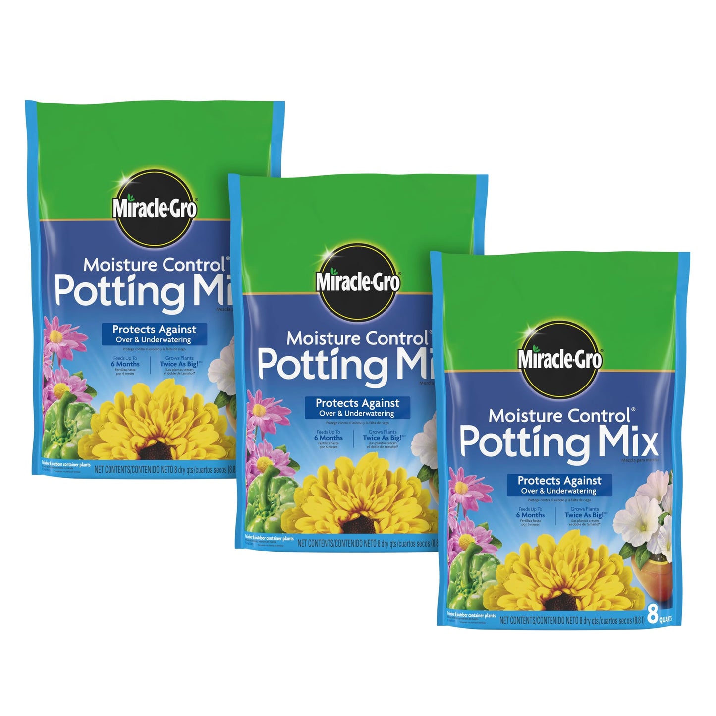 Miracle-Gro Moisture Control Potting Mix, For Container Plants, Protects against Over- and Under-Watering, 8 qt., 2-Pack