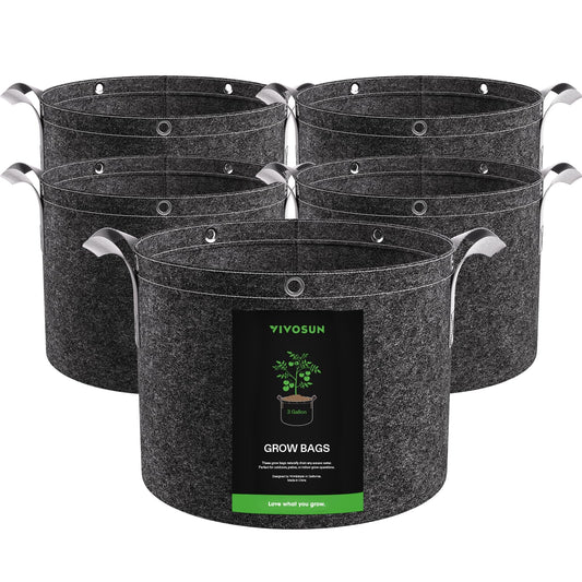 VIVOSUN 5-Pack 7 Gallon Grow Bags, 500G Thick Nonwoven Fabric Pots with Strap Handles, Multi-Purpose Rings, for Low Stress Plant Training Fruits, Vegetables, and Flowers