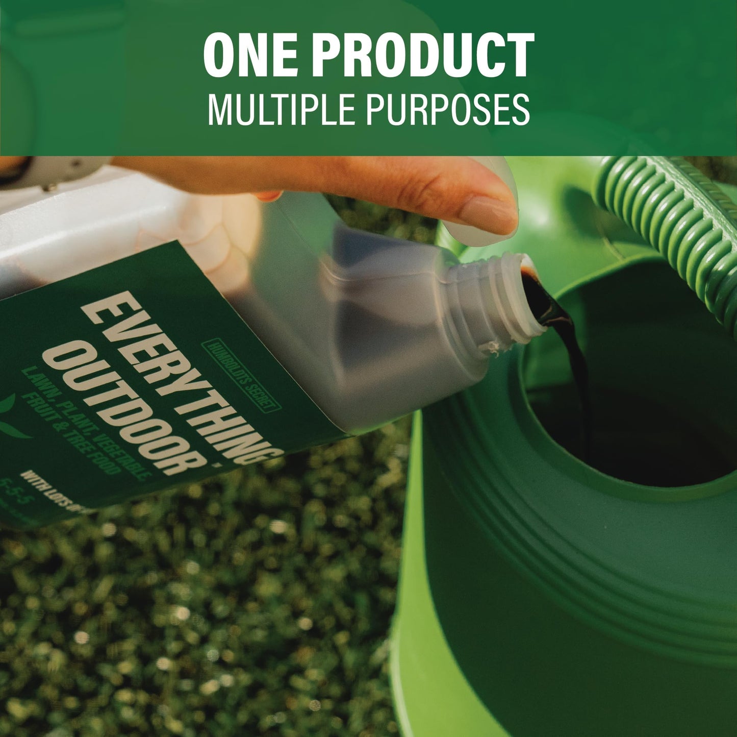 Humboldts Secret Everything Outdoor Plant Food | 5-5-5 Liquid Fertilizer with Norwegian Kelp | All Purpose Lawn, Vegetable & Fruit Food | Garden Nutrients | Refillable Hose End Bottle | 32 Ounce