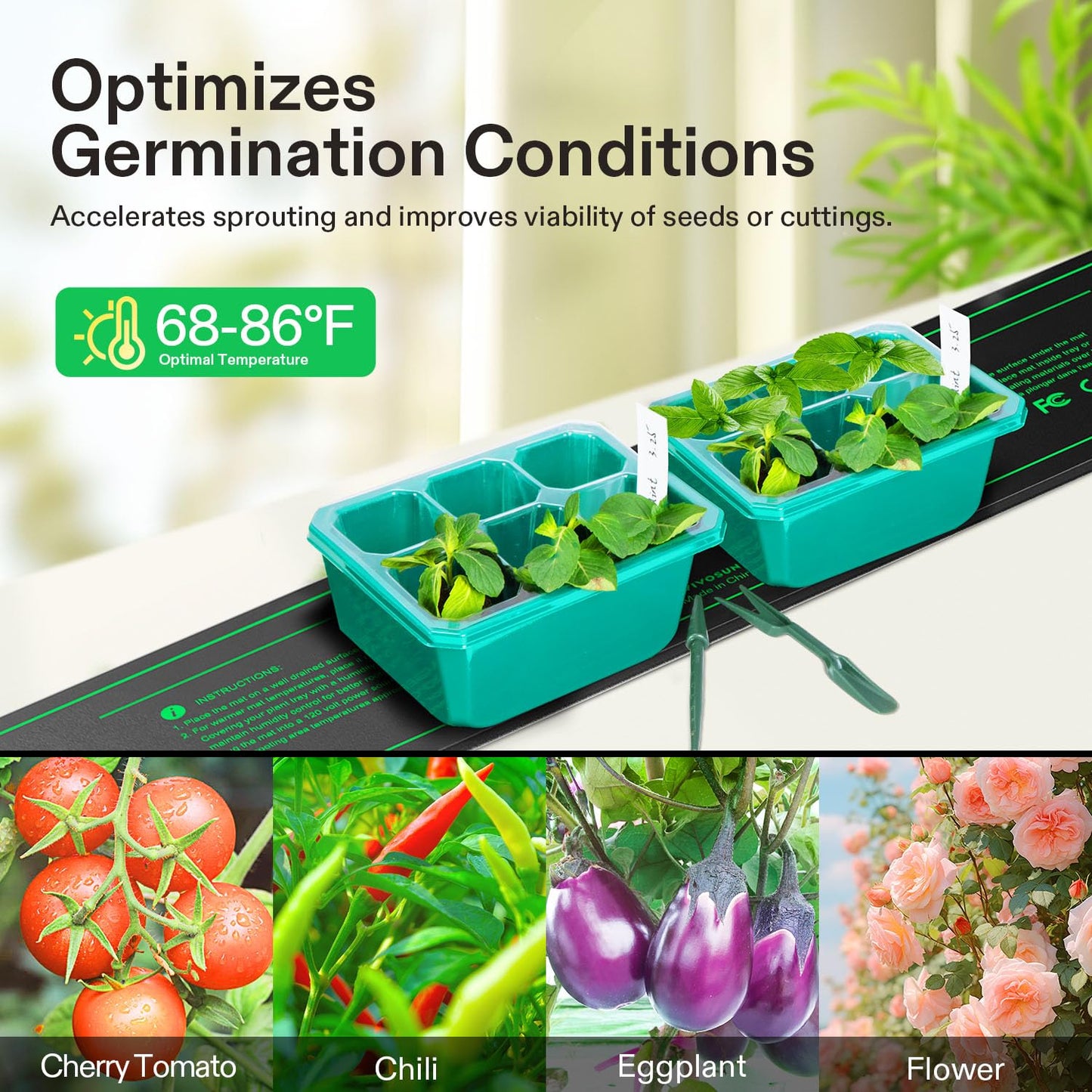 VIVOSUN Durable Waterproof Seedling Heat Mat 10" x 20.75" UL & MET-Certified Warm Hydroponic Heating Pad for Germination, Indoor Gardening, Greenhouse