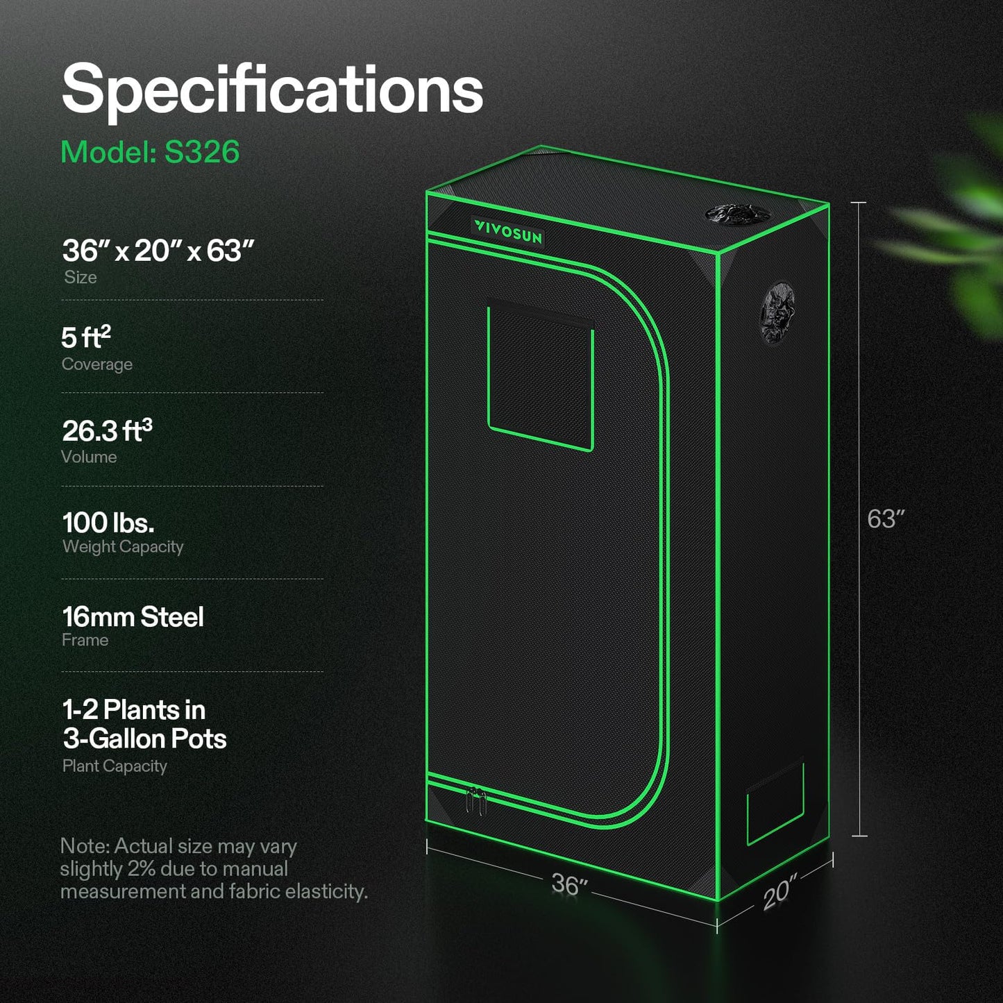 VIVOSUN S448 4x4 Grow Tent, 48"x48"x80" High Reflective Mylar with Observation Window and Floor Tray for Hydroponics Indoor Plant for VS4000/VSF4300