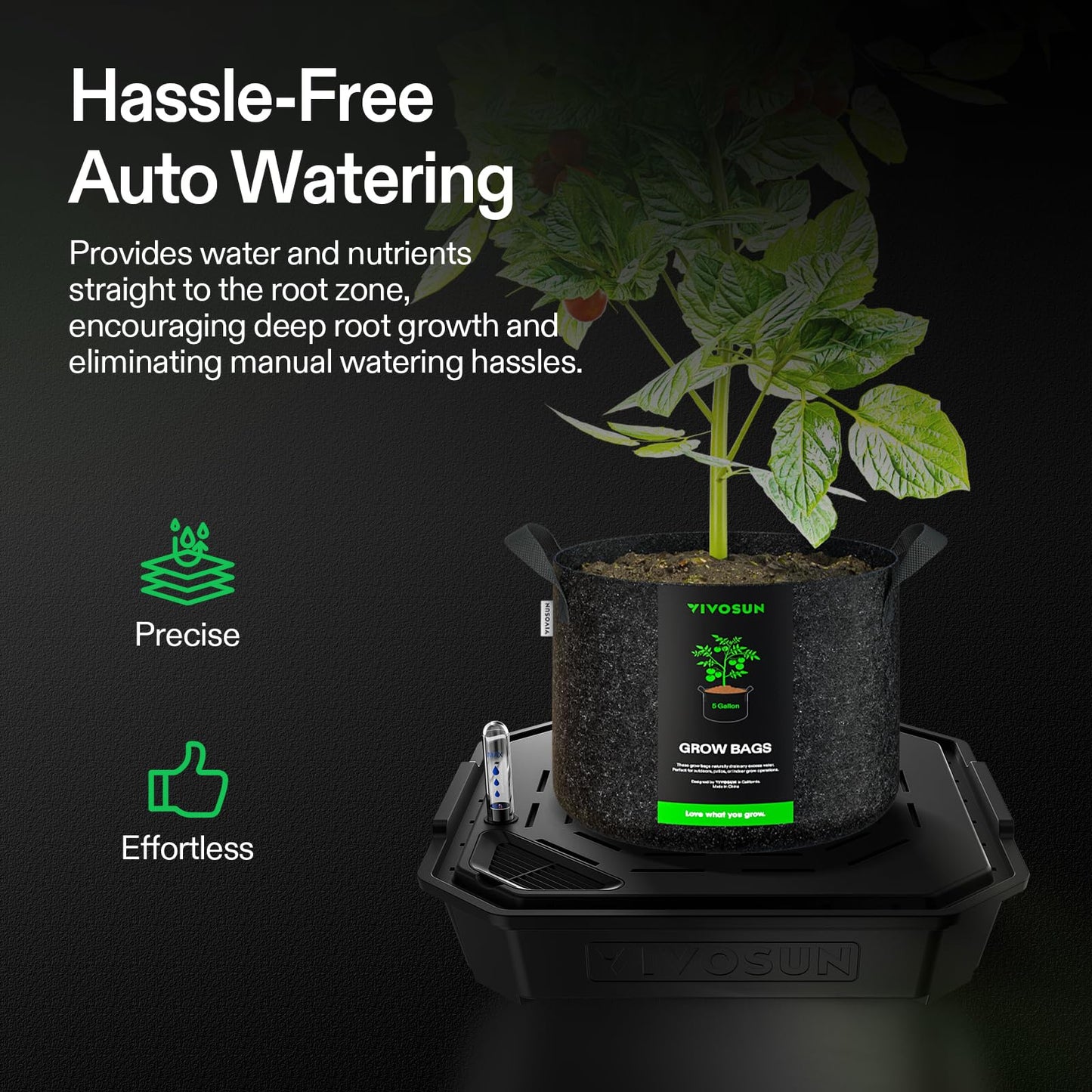 VIVOSUN 4-Pack FlexFeed Self-Watering Pots, Auto Irrigation Fabric Pot Base with Water Meter & Maintenance Window, for Use Indoors/Outdoors in Grow Tents, Greenhouses, Gardens