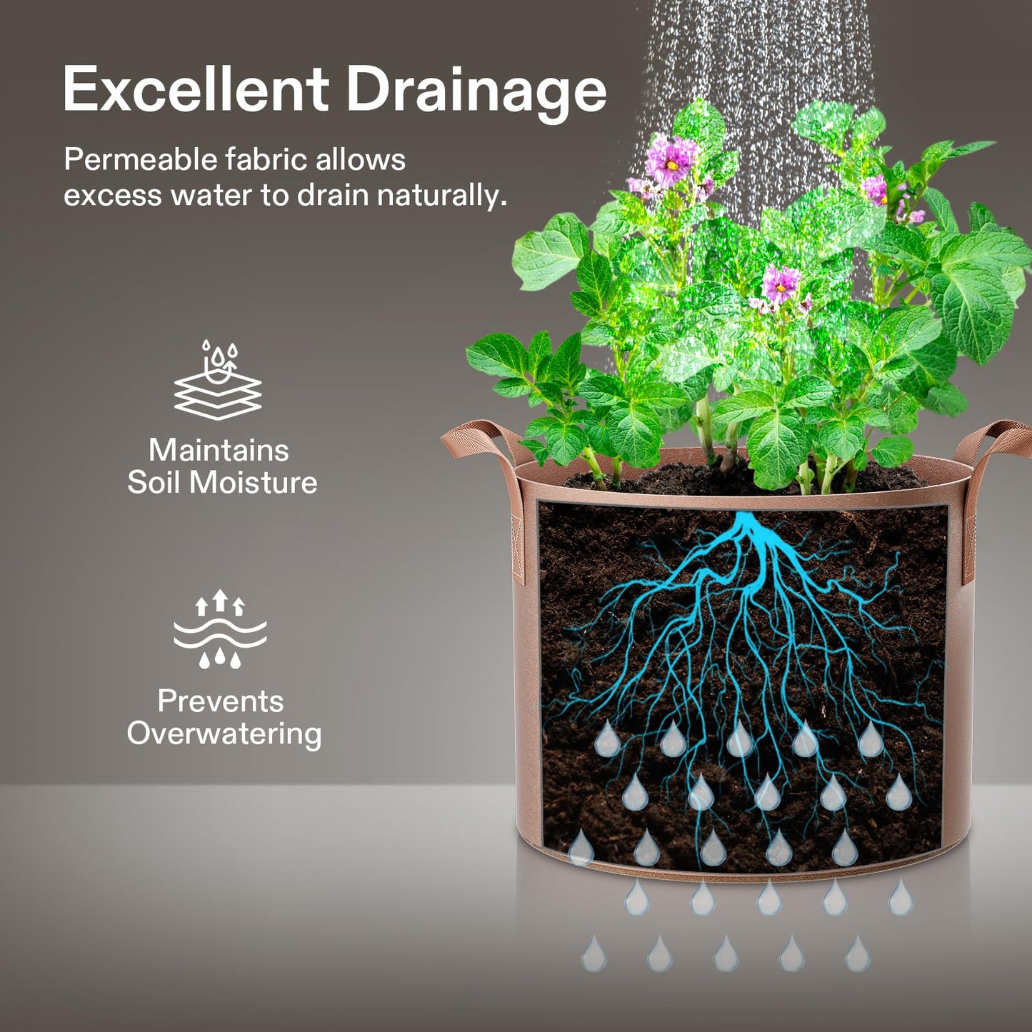 VIVOSUN 5-Pack 5 Gallon Grow Bags Heavy Duty 300G Thickened Nonwoven Plant Fabric Pots with Handles