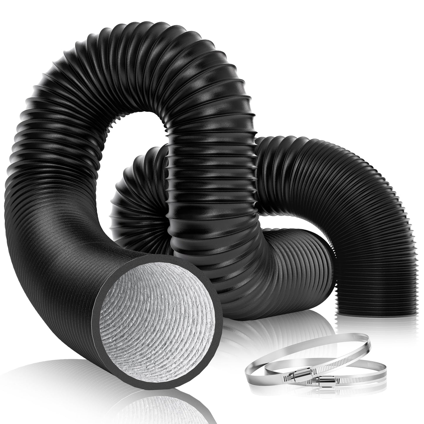 VIVOSUN 4 Inch 25 Feet Flex Air Aluminum Duct for Ventilation, 2 Clamps Included, Long Heavy-Duty Multi-Layer Dryer Hose Vent Kit, Duct Fan Systems