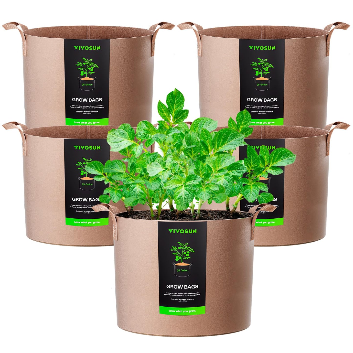 VIVOSUN 5-Pack 3 Gallon Plant Grow Bags Heavy Duty Thickened Nonwoven Fabric Pots with Handles