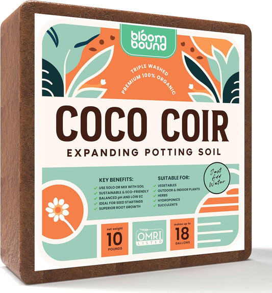 Coconut Coir Large Brick 10lb - OMRI Listed Organic Potting Soil, Coco Soil Block for Plants, pH Balanced Potting Mix, Low EC Compressed - Coco Coir Bulk Vegetables, Herbs