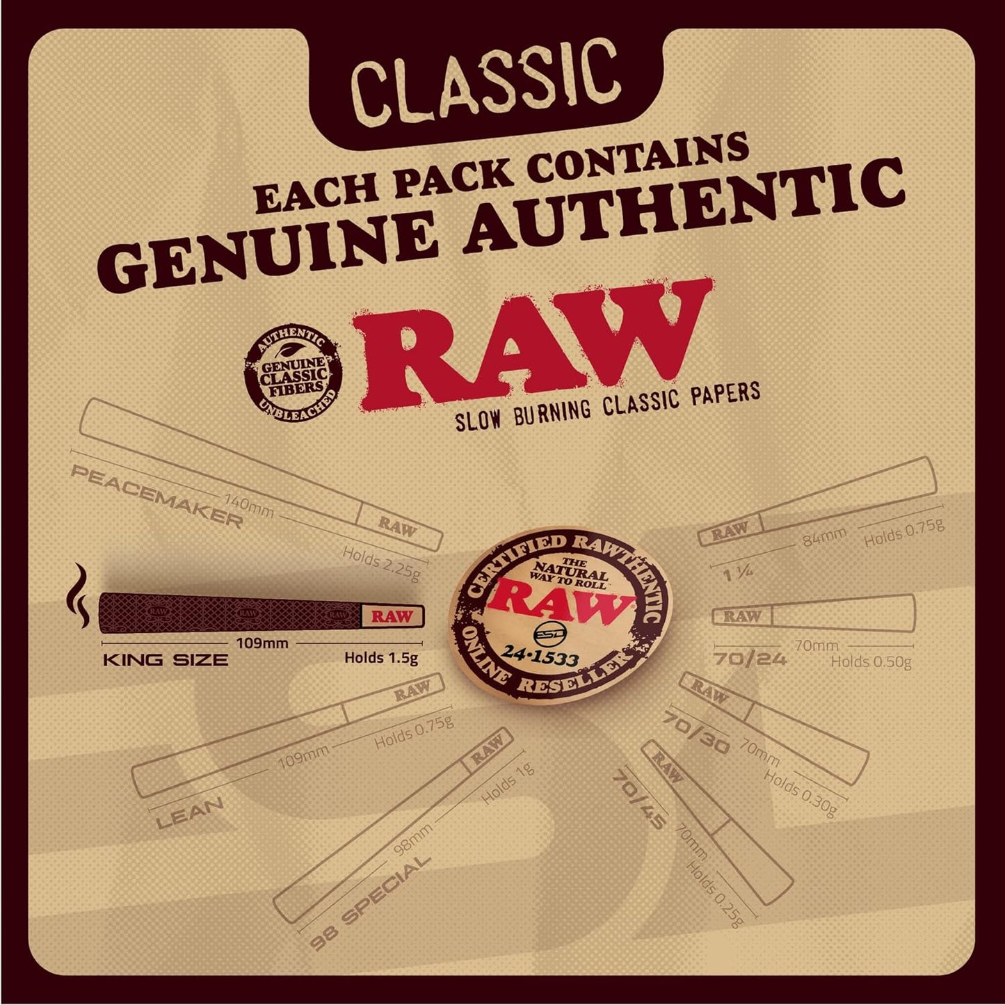 RAW Cones Classic King Size - 100 Pack - Slow Burning Pre Rolled Paper with Tips and Packing Tubes Included