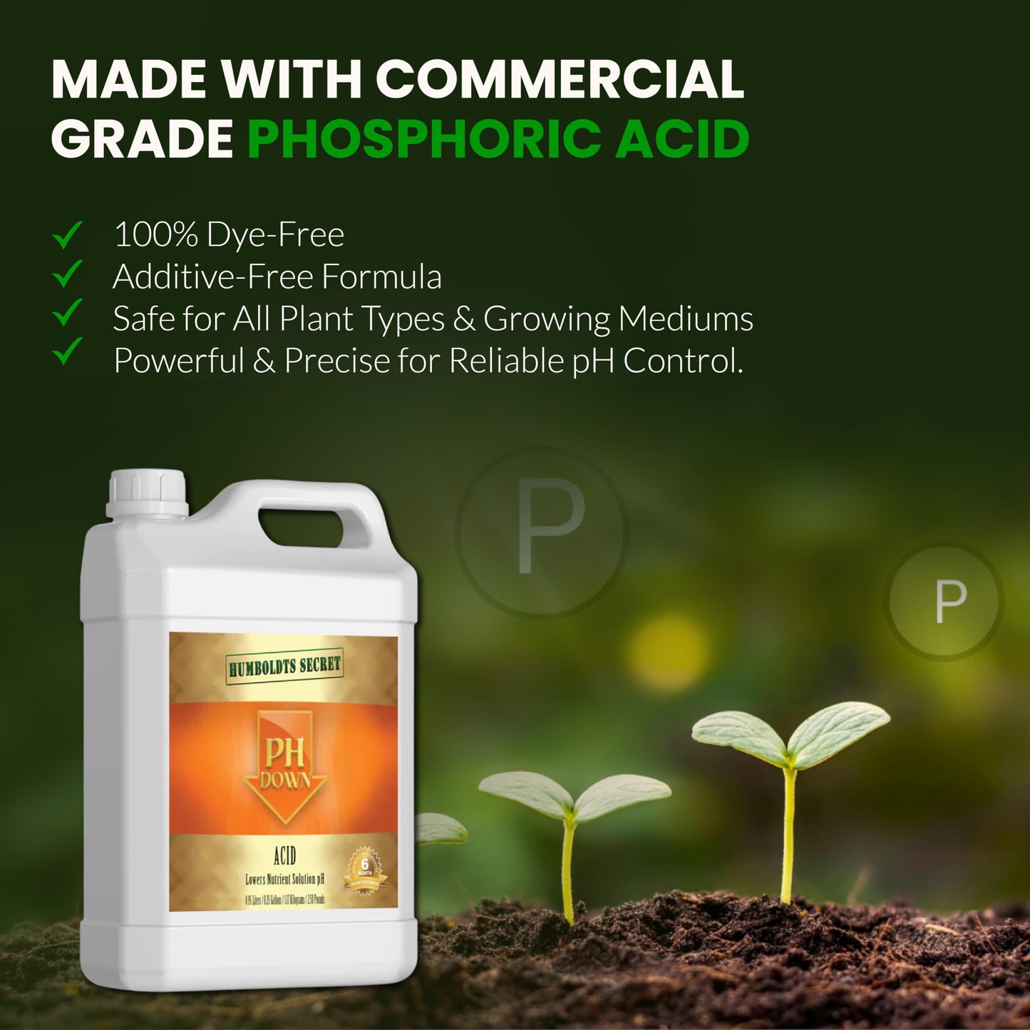 Humboldts Secret pH Down for Plants | Liquid pH Adjuster and Balancer for Soil Coco Hydroponics | Concentrated Phosphoric Acid Solution Supporting Nutrient Uptake and Strong Growth | 32 Ounce