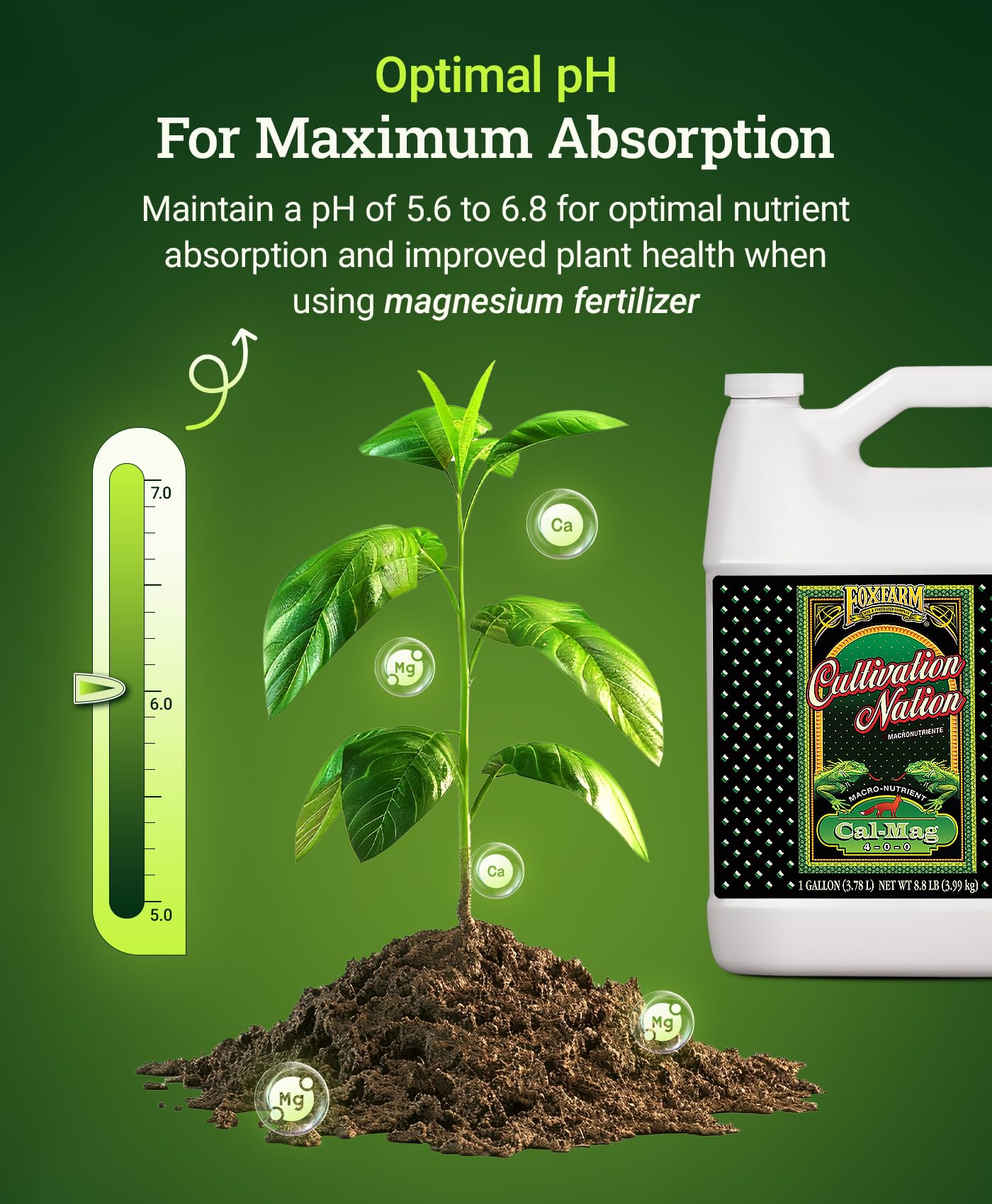 Fox Farm Cultivation Nation Cal-Mag Supplement - Formula with 3% Calcium & 1% Magnesium for Flowering & Fruiting, Ideal for Hydroponics, Soil, & All Growing Environment, NPK 4-0-0 (1 Quart)