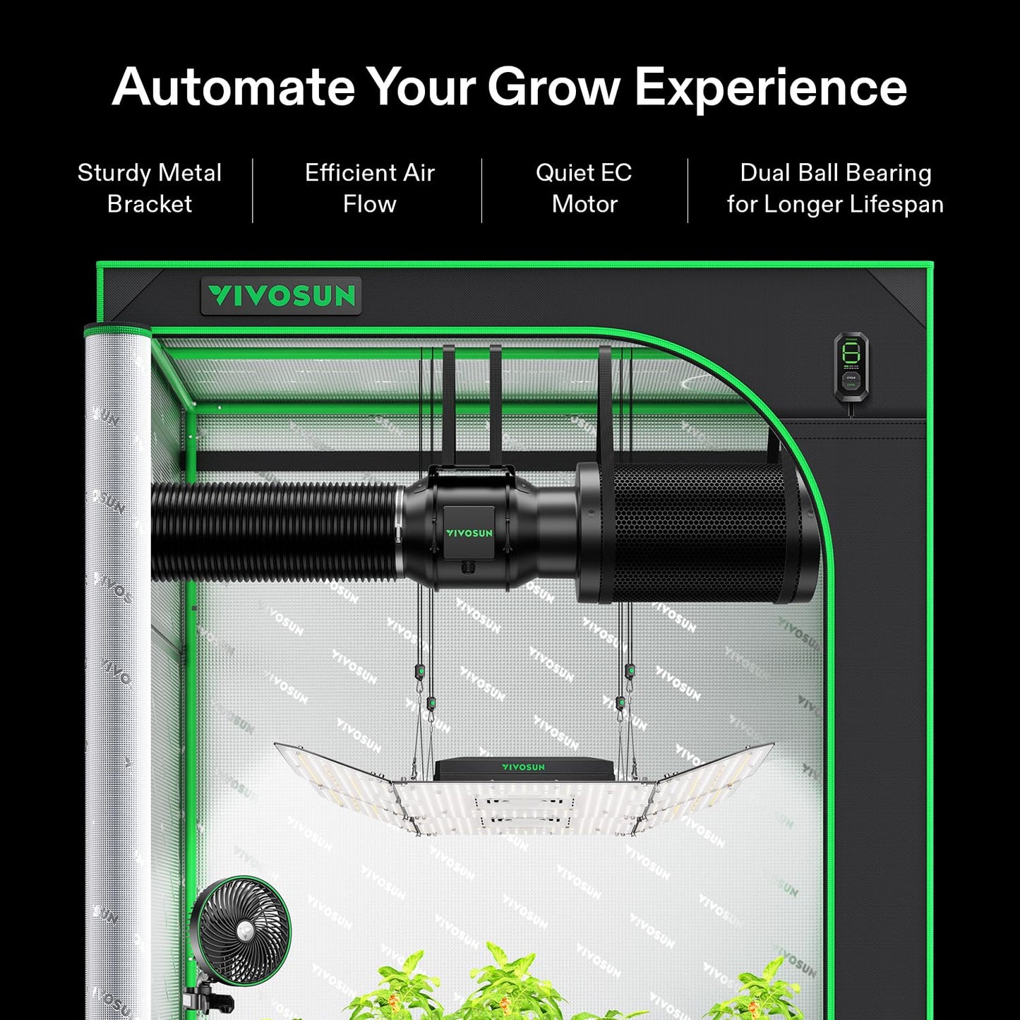 VIVOSUN Smart Air Filtration G4 Kit 4", AeroZesh G4 Inline Duct Fan with E12 Speed Controller, Carbon Filter & 8' Ducting, Cooling & Ventilation System for Grow Tents, Indoor Gardening, Hydroponics