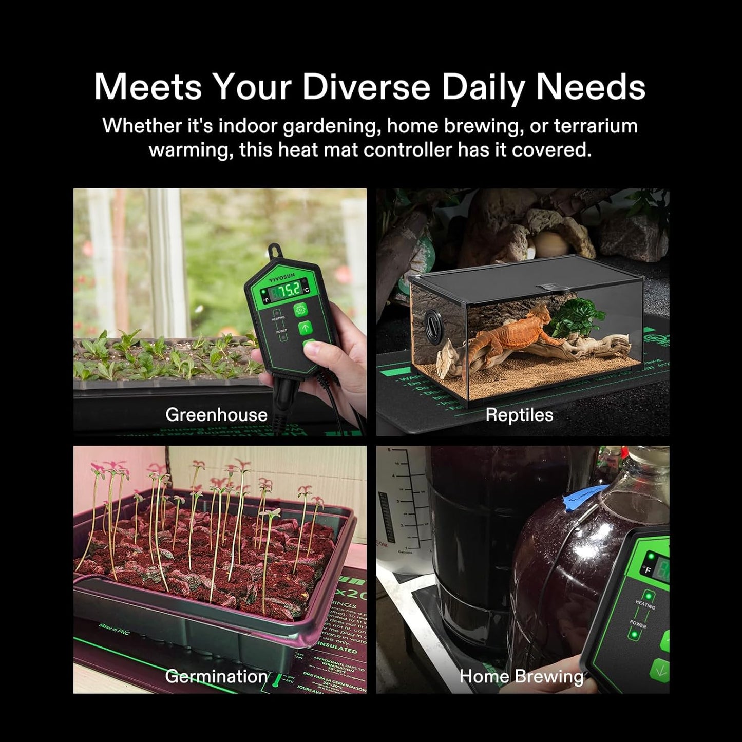 VIVOSUN Digital Heat Mat Thermostat Controller, 40–108 ºF 1000W for Reptiles, Seedlings, Germination, Incubation and Fermentation