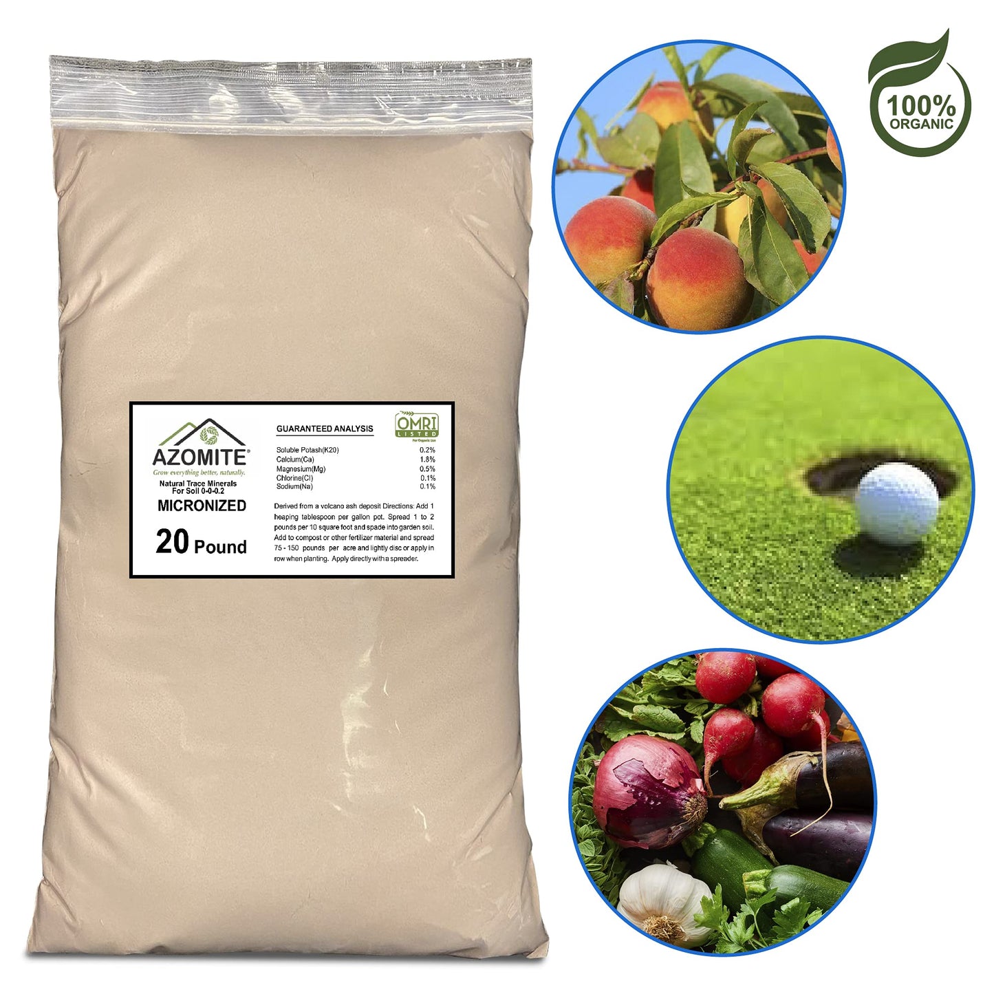 Azomite Organic Micronized Trace 0-0.2 Fertilizer Bulk Bag of 67 Essential Minerals OMRI Certified, 5Lbs Tan