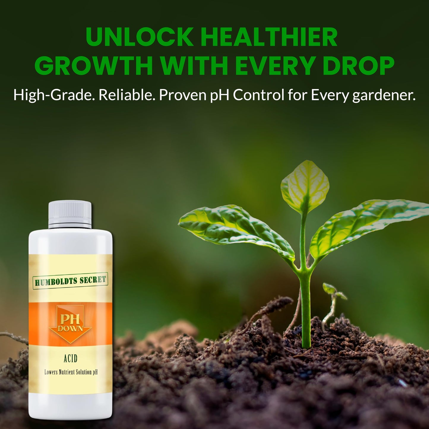 Humboldts Secret pH Down for Plants | Liquid pH Adjuster and Balancer for Soil Coco Hydroponics | Concentrated Phosphoric Acid Solution Supporting Nutrient Uptake and Strong Growth | 32 Ounce