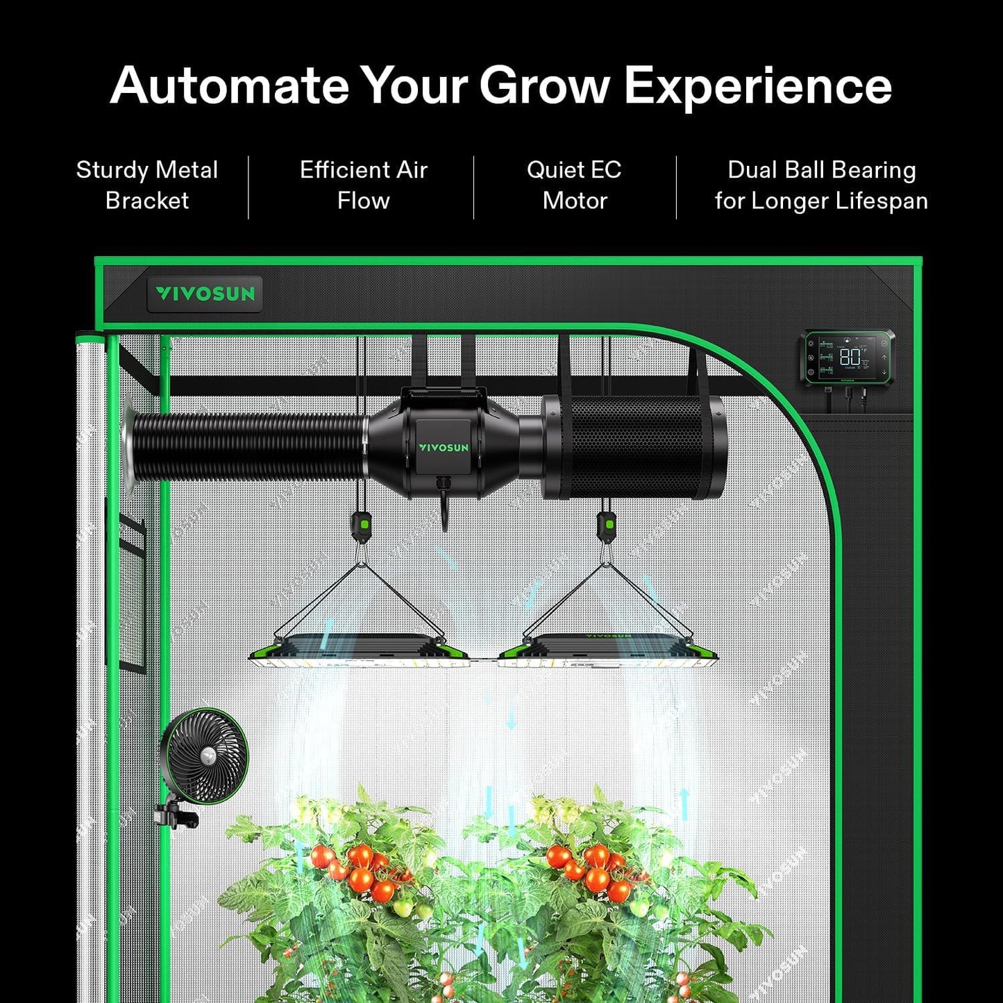 VIVOSUN Smart Air Filtration PRO T6 Kit 6", AeroZesh T6 Inline Duct Fan w/GrowHub E42A Temp. Humidity WiFi-Controller, Carbon Filter & Ducting, Cooling & Ventilation System for Grow Tent, Hydroponics